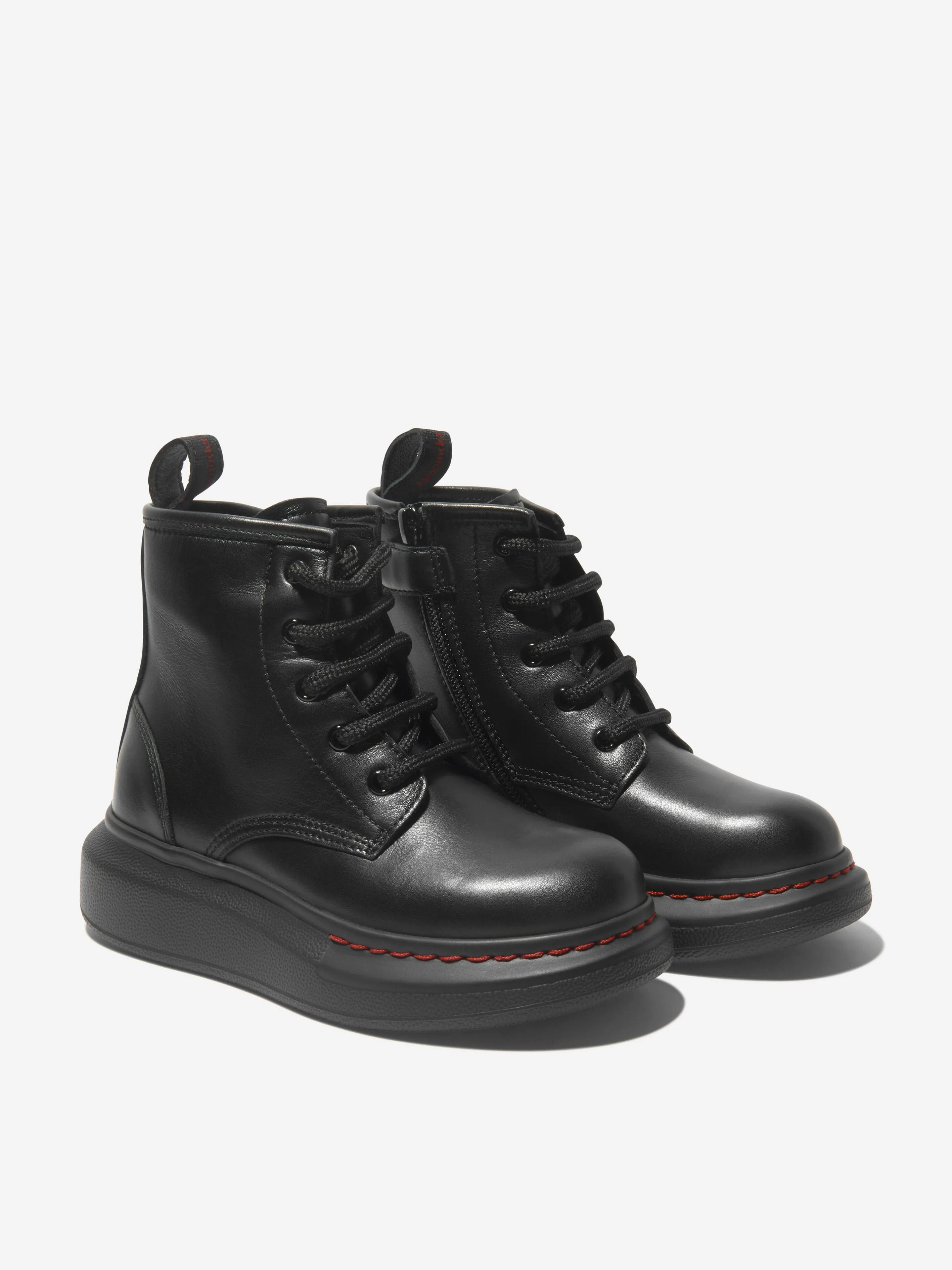 Alexander McQueen Kinder Leder Schnürstiefel mit dicker Sohle