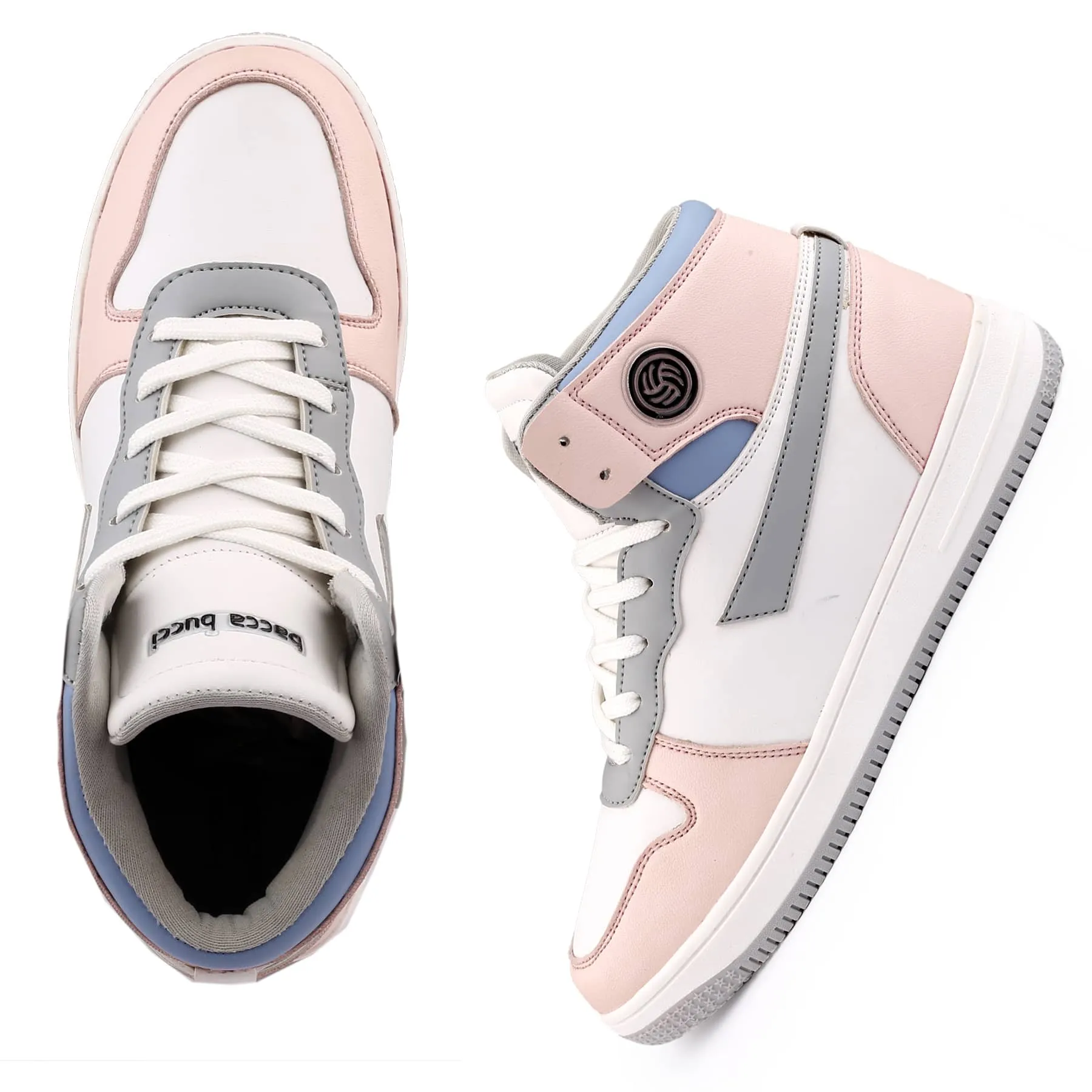 Bacca Bucci Femme High-Top Harmony Sneakers—Elegante Pastellblaue und Rosafarbene Damen-Schnürschuhe