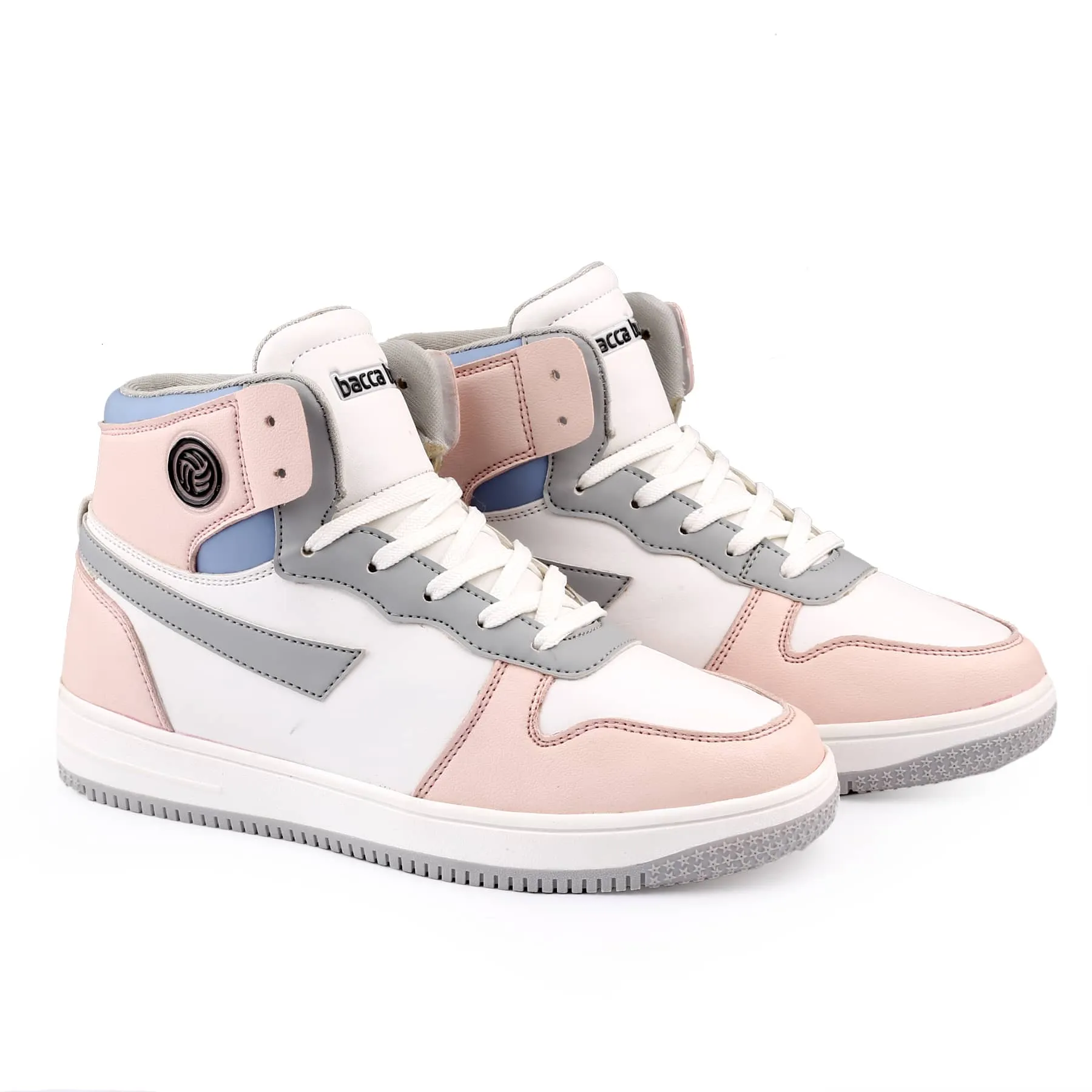 Bacca Bucci Femme High-Top Harmony Sneakers—Elegante Pastellblaue und Rosafarbene Damen-Schnürschuhe