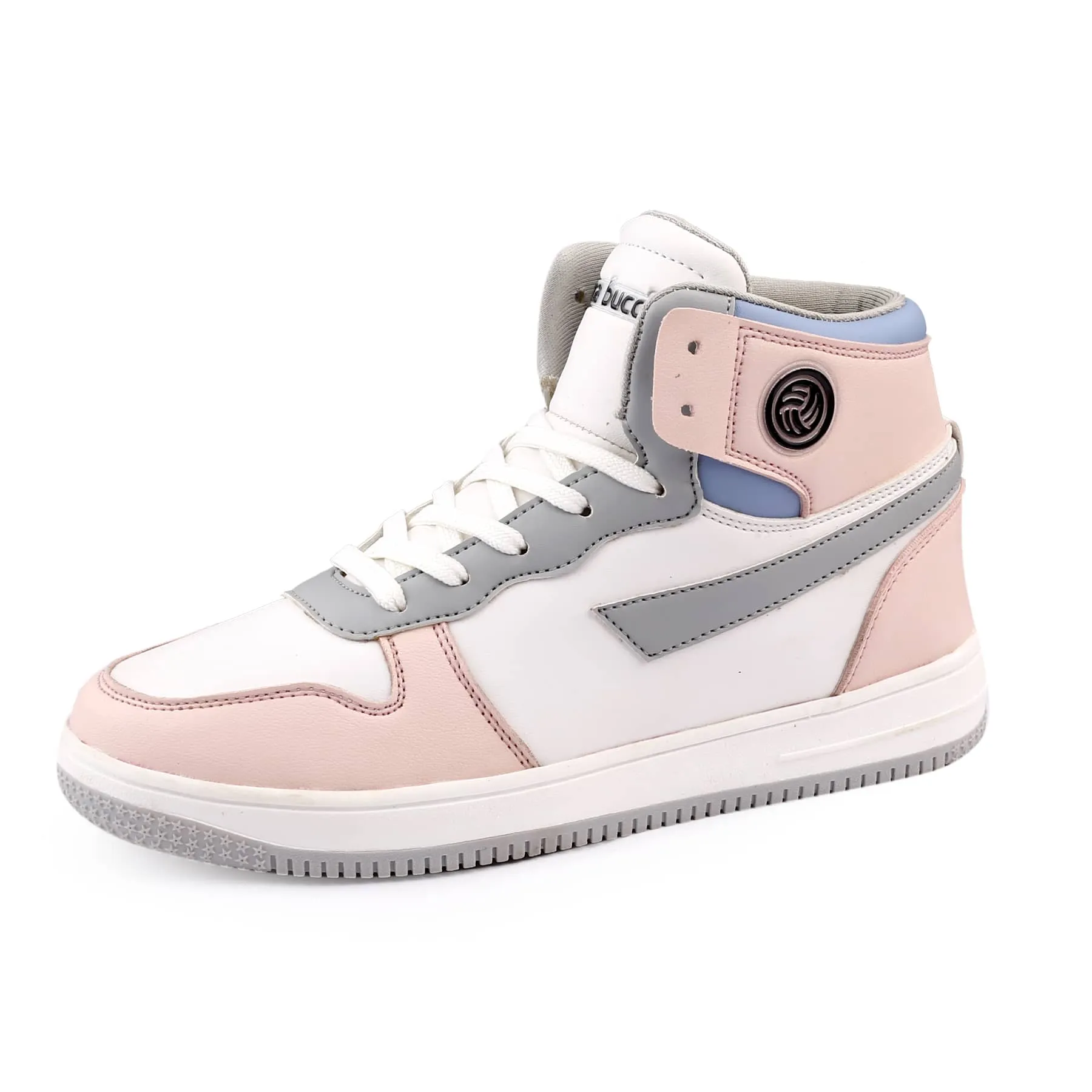 Bacca Bucci Femme High-Top Harmony Sneakers—Elegante Pastellblaue und Rosafarbene Damen-Schnürschuhe