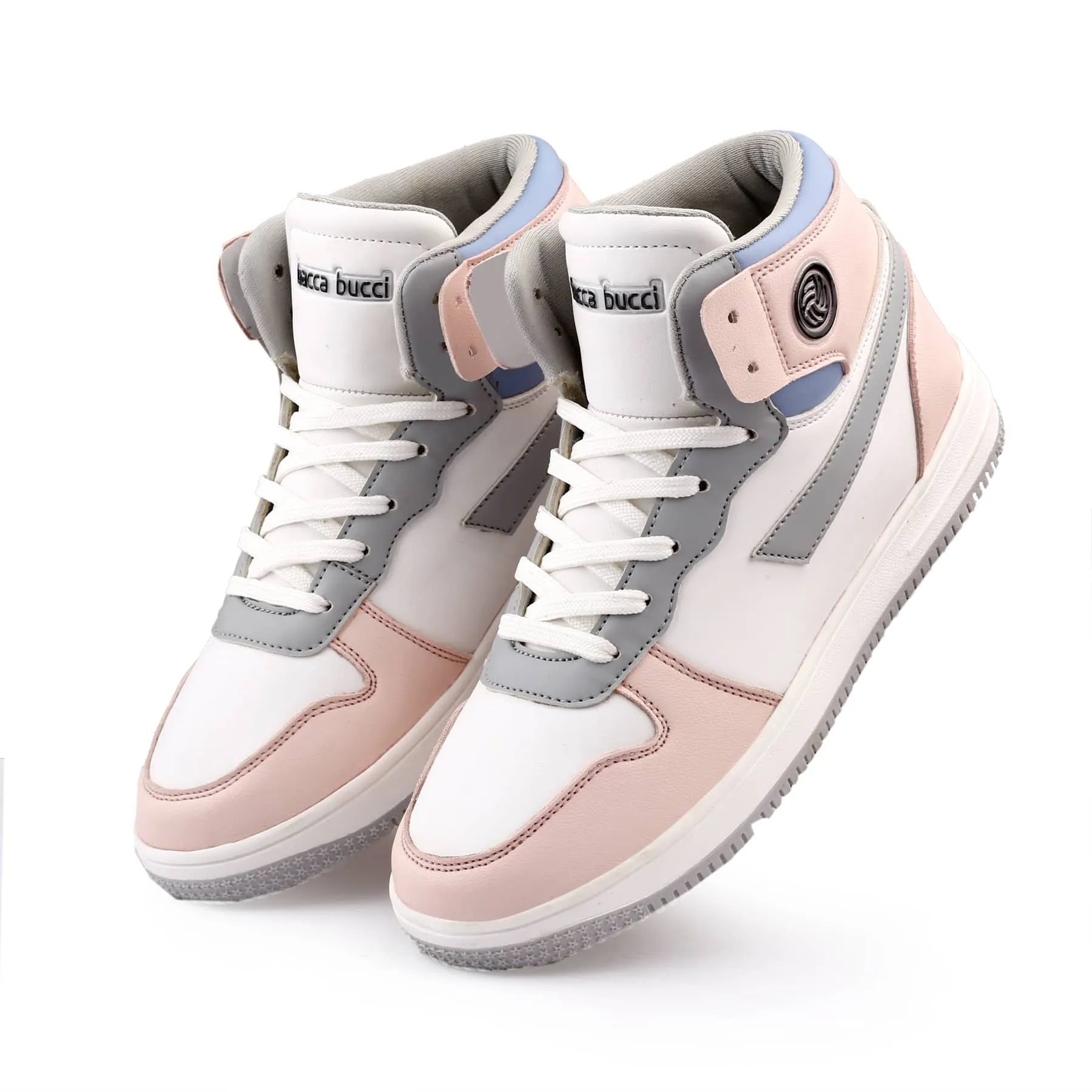 Bacca Bucci Femme High-Top Harmony Sneakers—Elegante Pastellblaue und Rosafarbene Damen-Schnürschuhe
