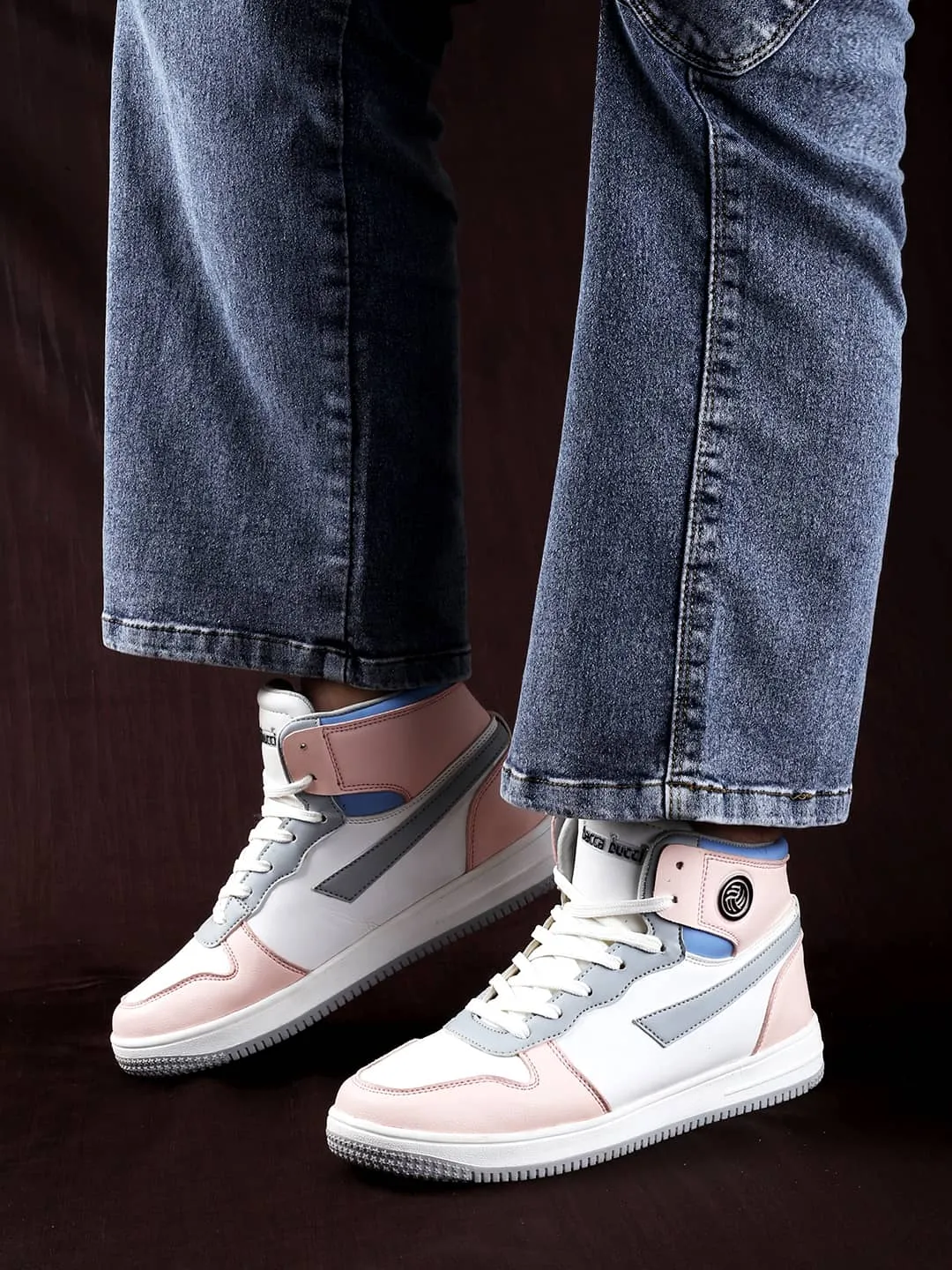 Bacca Bucci Femme High-Top Harmony Sneakers—Elegante Pastellblaue und Rosafarbene Damen-Schnürschuhe