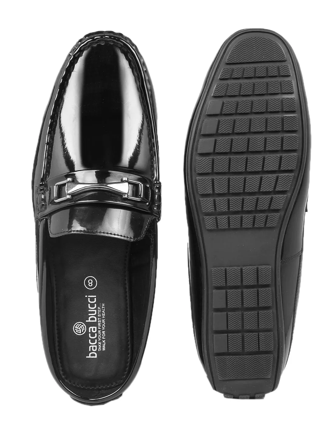 Bacca Bucci JAMBOREE Mode-Mules/Clogs/Rückenlose Loafers für Party/Reisen/Büro - Glänzend Schwarz