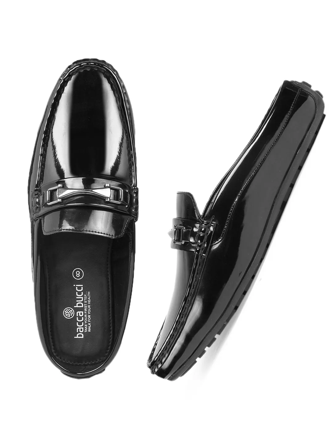 Bacca Bucci JAMBOREE Mode-Mules/Clogs/Rückenlose Loafers für Party/Reisen/Büro - Glänzend Schwarz