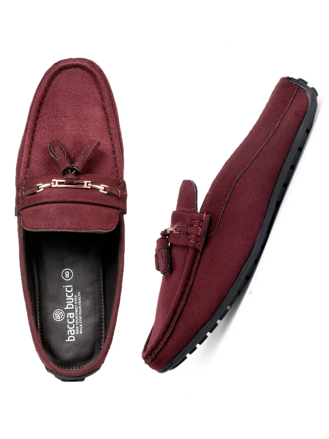 Bacca Bucci JAMBOREE Mode-Mules/Clogs/Rückenlose Loafers für Party/Reisen/Büro - Samtiger Weinrot