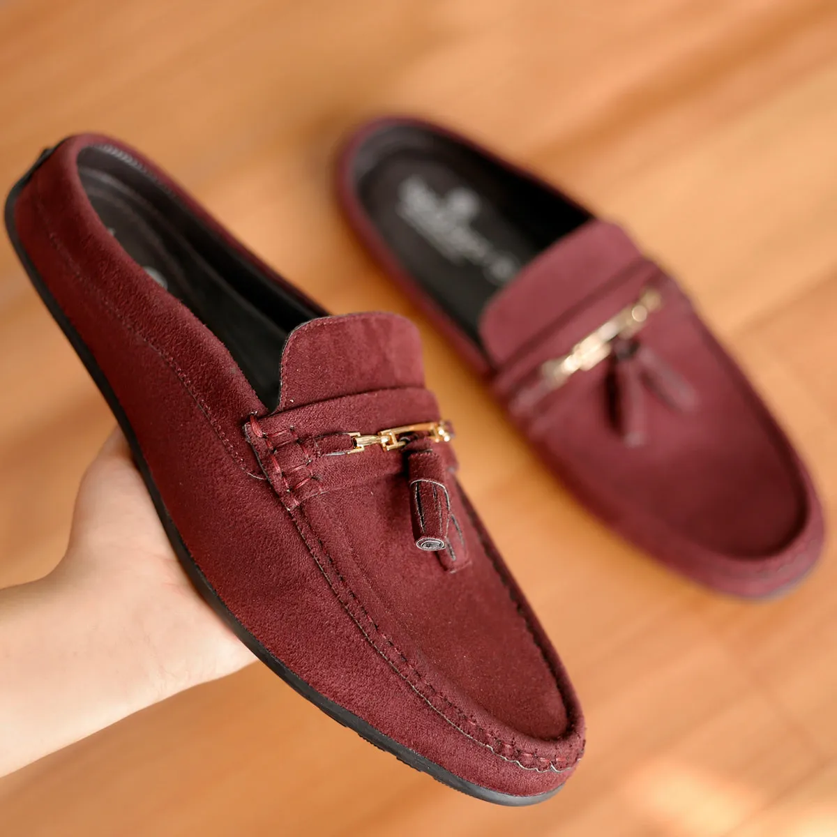 Bacca Bucci JAMBOREE Mode-Mules/Clogs/Rückenlose Loafers für Party/Reisen/Büro - Samtiger Weinrot