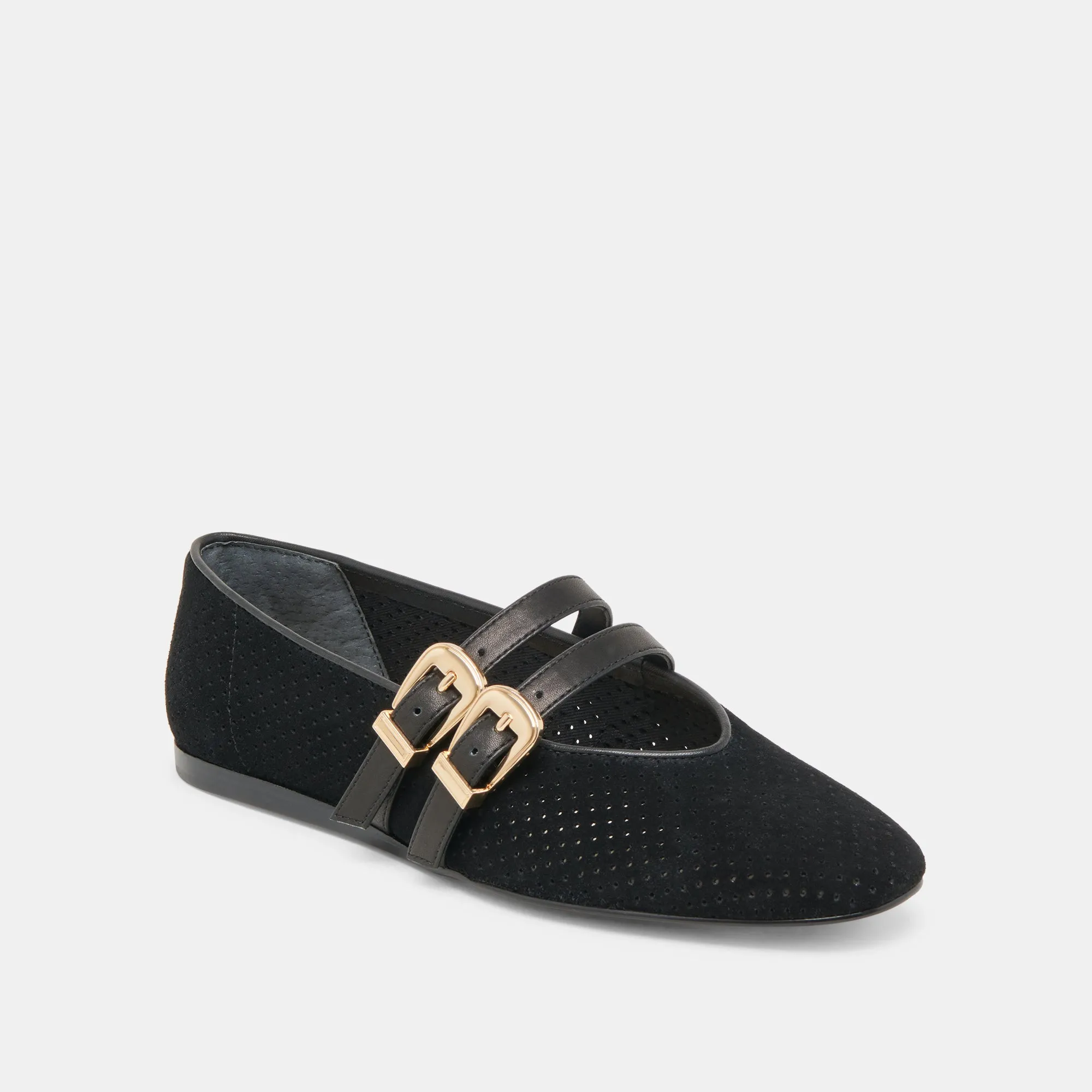 BAYLEE BALLETTFLATS ONYX PERFORIERTES WILDLEDER