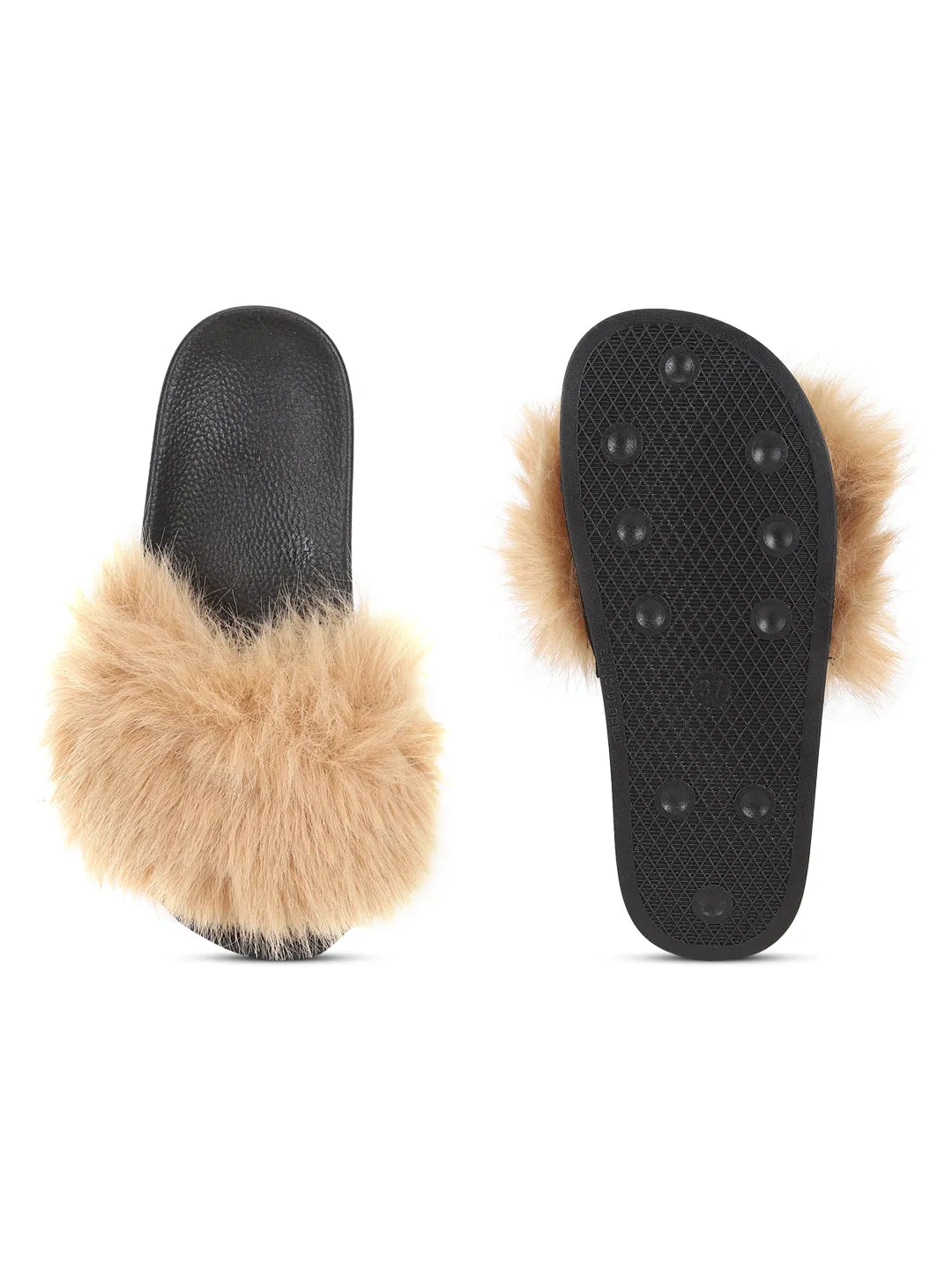 Beige Pelz Schlupfschuhe (TC-AMUNA1012-BEIG)