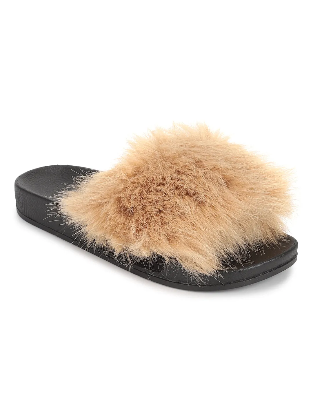 Beige Pelz Schlupfschuhe (TC-AMUNA1012-BEIG)
