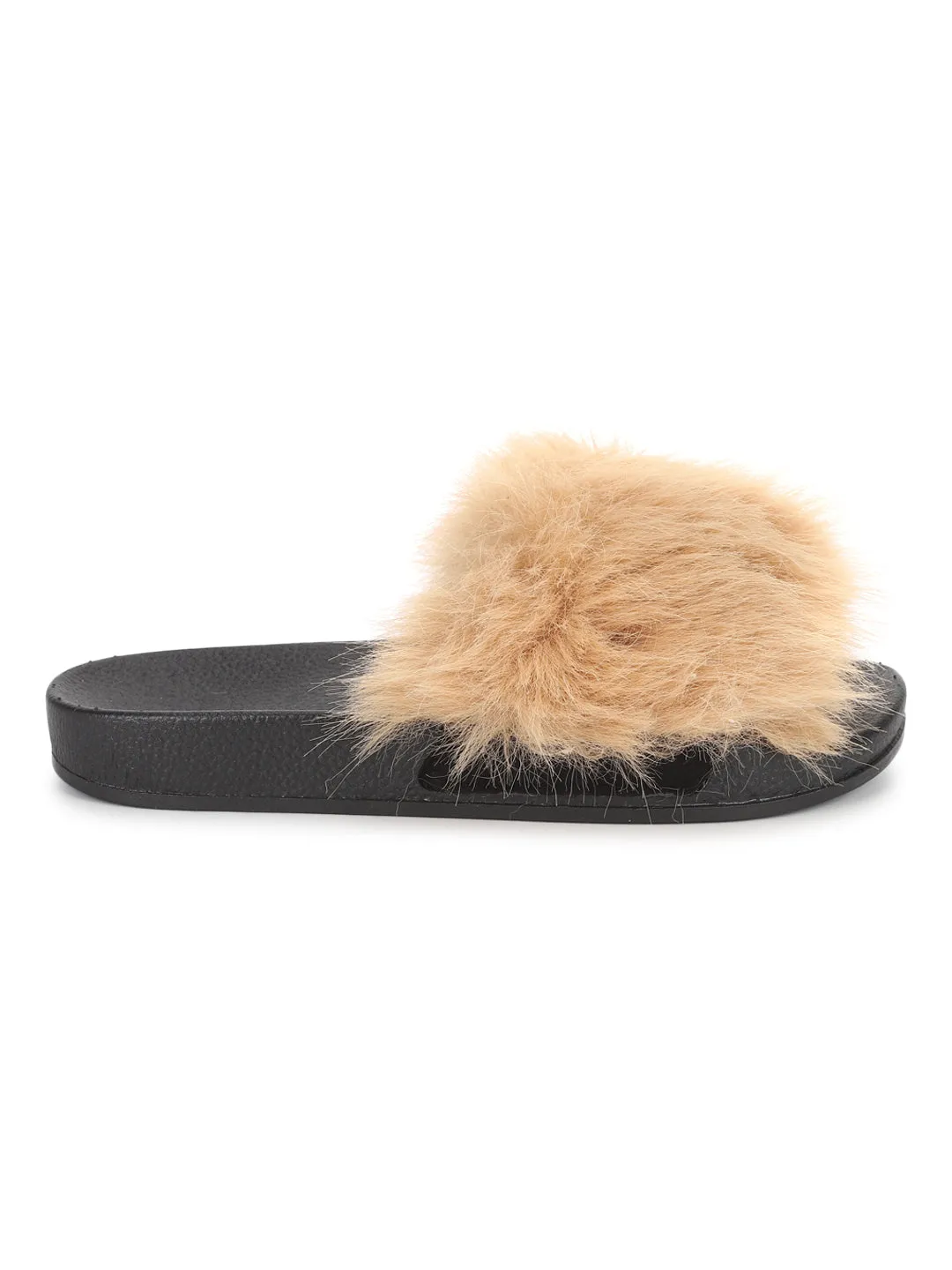 Beige Pelz Schlupfschuhe (TC-AMUNA1012-BEIG)