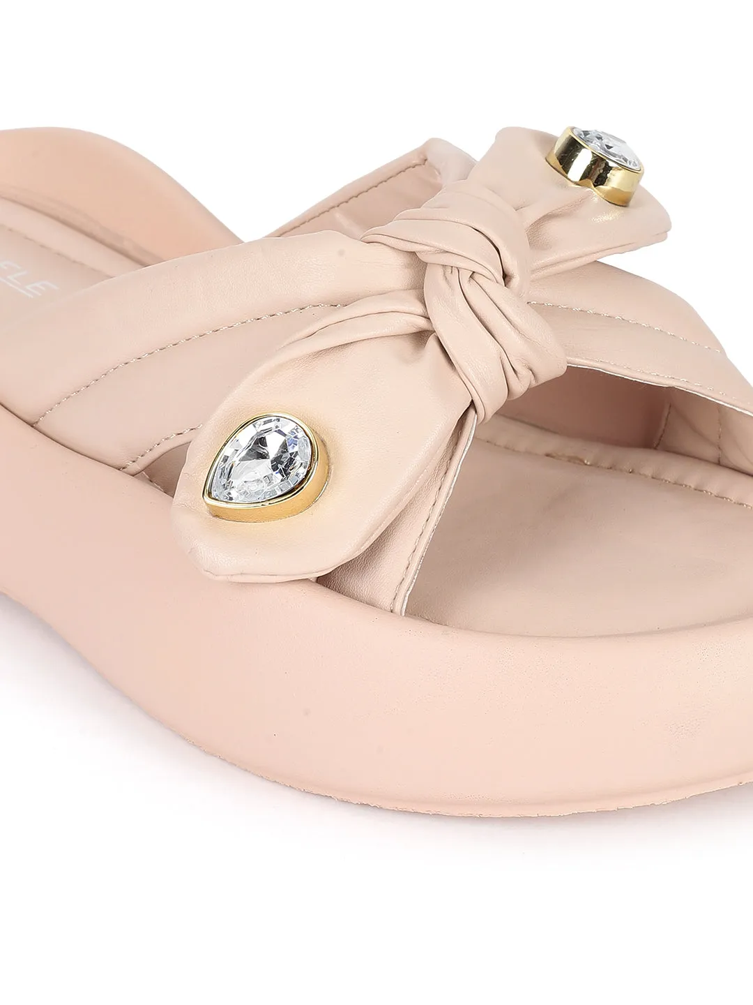 Beige PU Diamant Stylische Flats (TC-RS3587-BEIG)