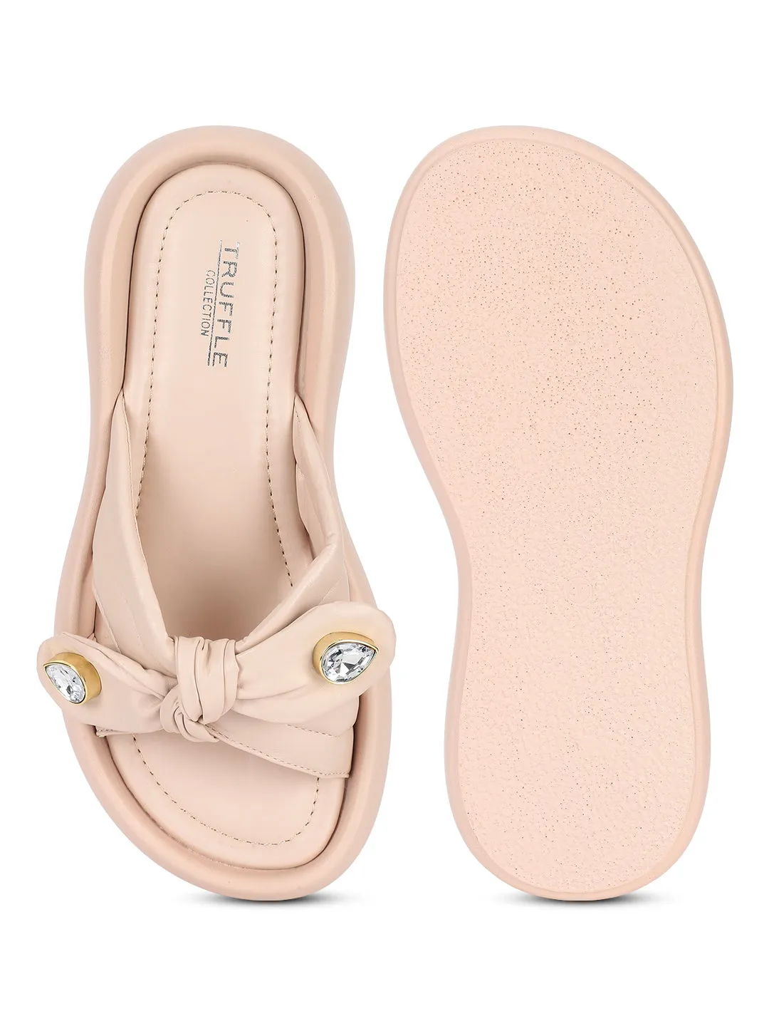 Beige PU Diamant Stylische Flats (TC-RS3587-BEIG)