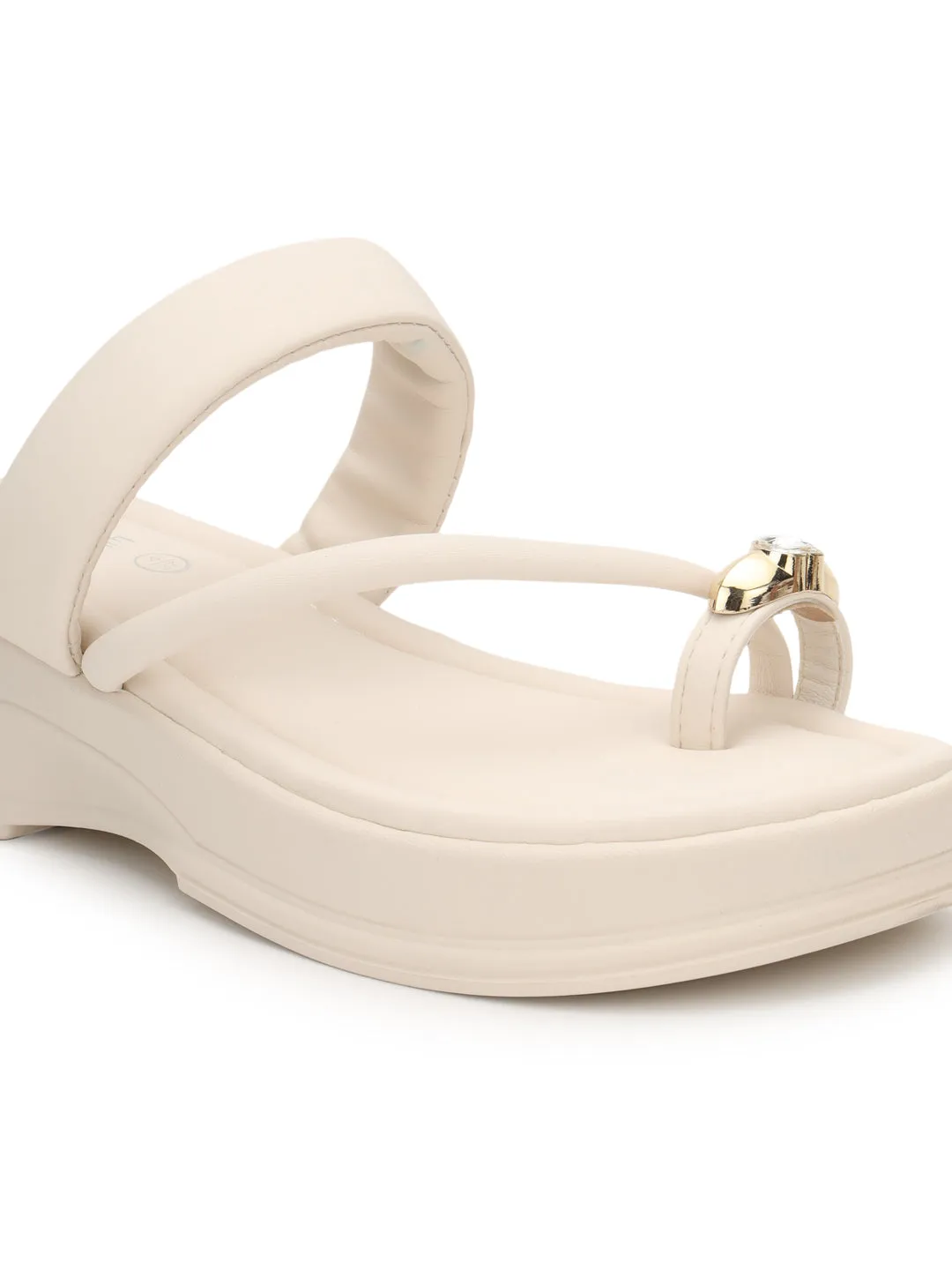 Beige PU Diamant-Zehring-Slipper (TC-RS3599-BEIG)