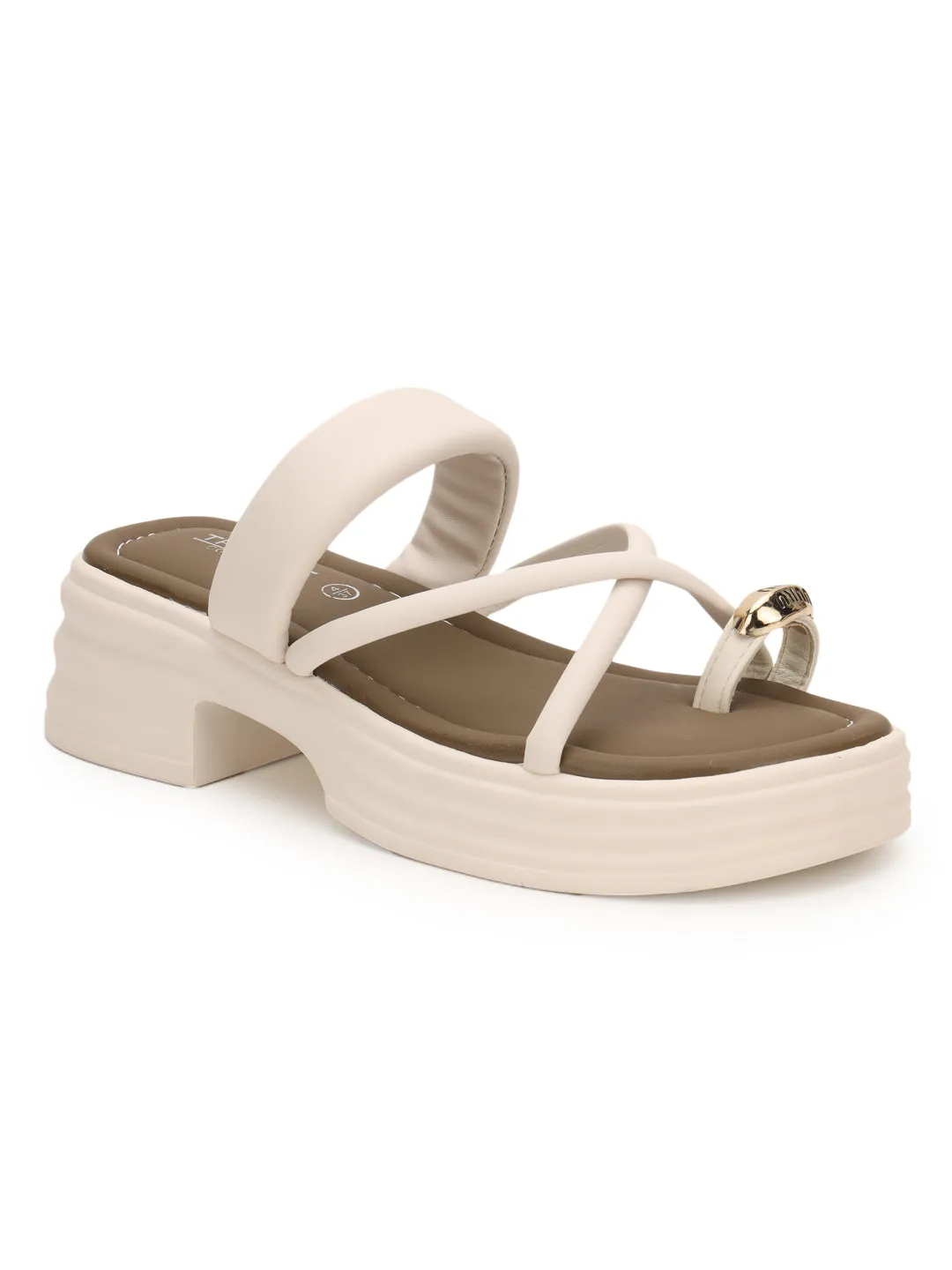 Beige PU Gold Zehenring Slip-On Flats (TC-RS3597-BEIG)