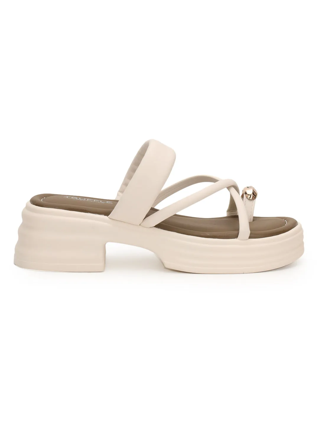 Beige PU Gold Zehenring Slip-On Flats (TC-RS3597-BEIG)
