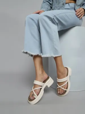 Beige PU Gold Zehenring Slip-On Flats (TC-RS3597-BEIG)