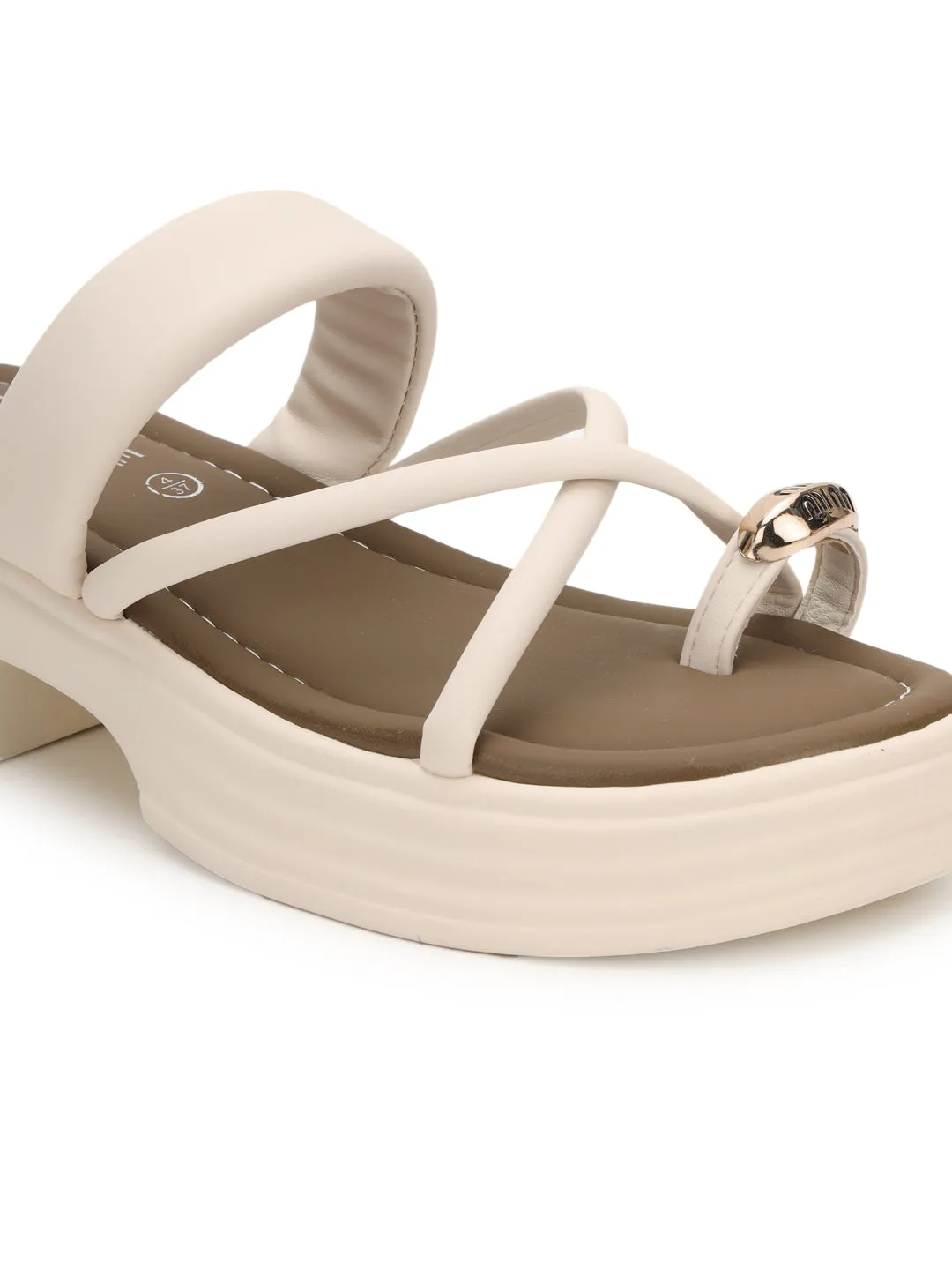 Beige PU Gold Zehenring Slip-On Flats (TC-RS3597-BEIG)
