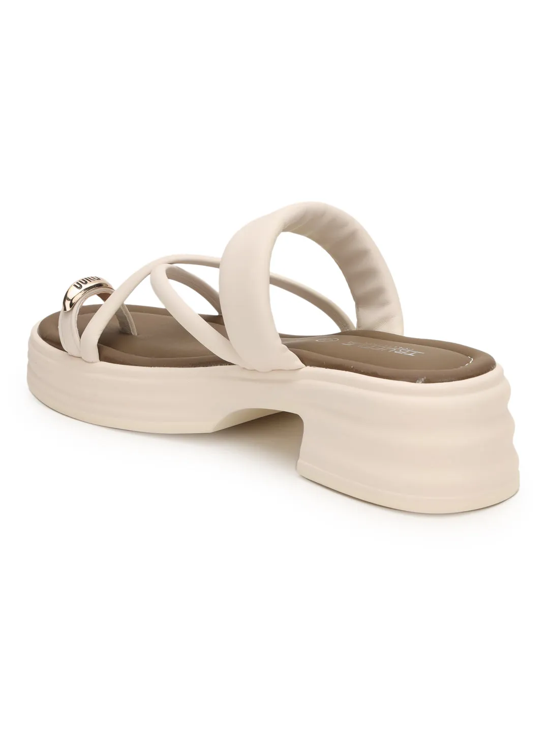 Beige PU Gold Zehenring Slip-On Flats (TC-RS3597-BEIG)