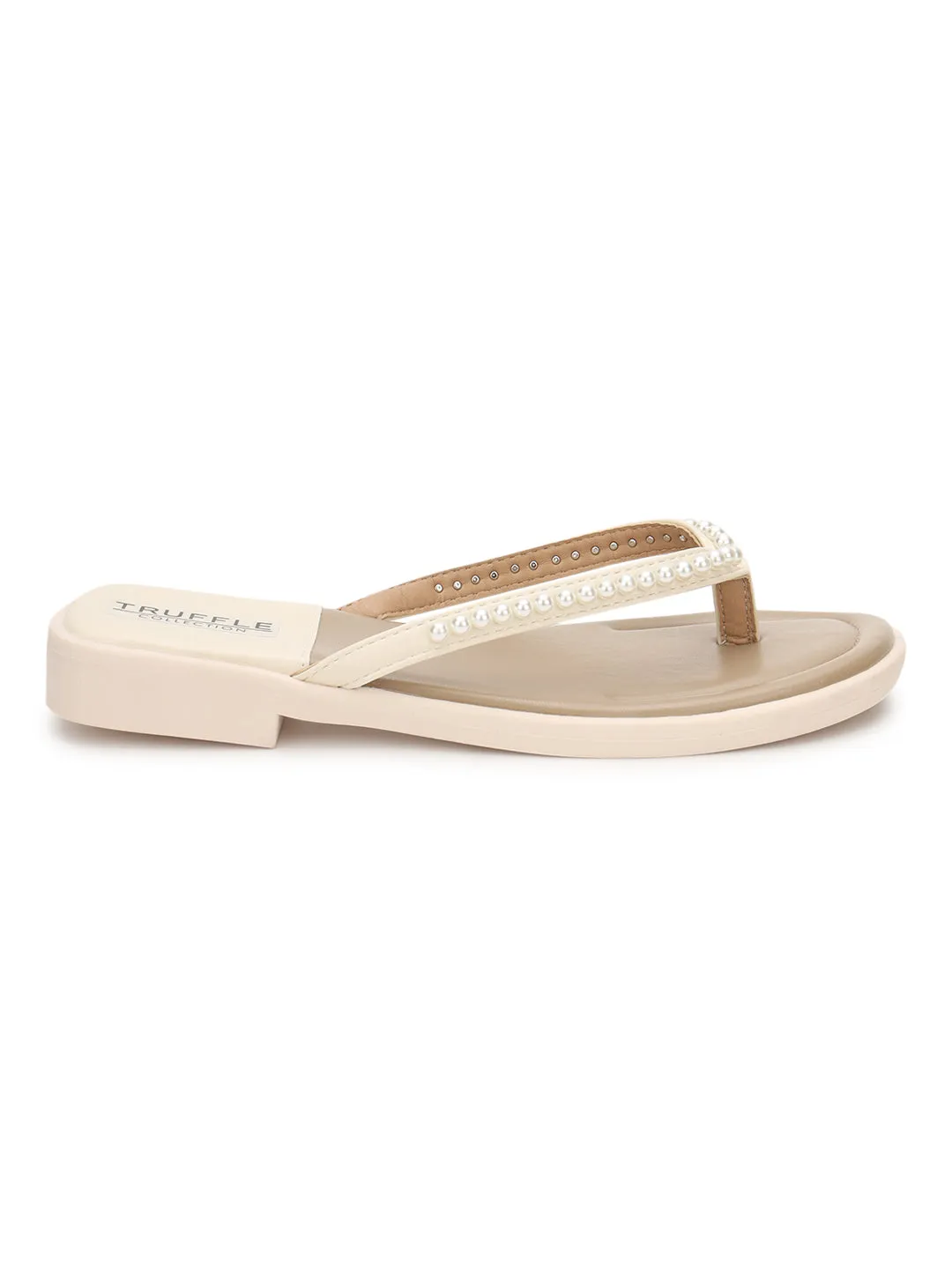 Beige PU-Perlen-Slip-On-Flats (TC-RS3594-BEIG)
