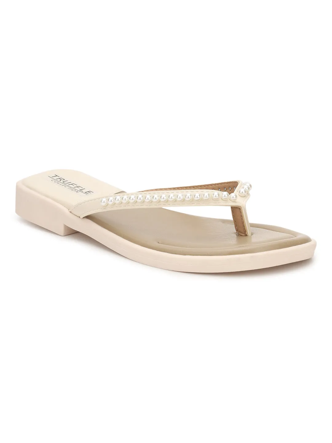 Beige PU-Perlen-Slip-On-Flats (TC-RS3594-BEIG)