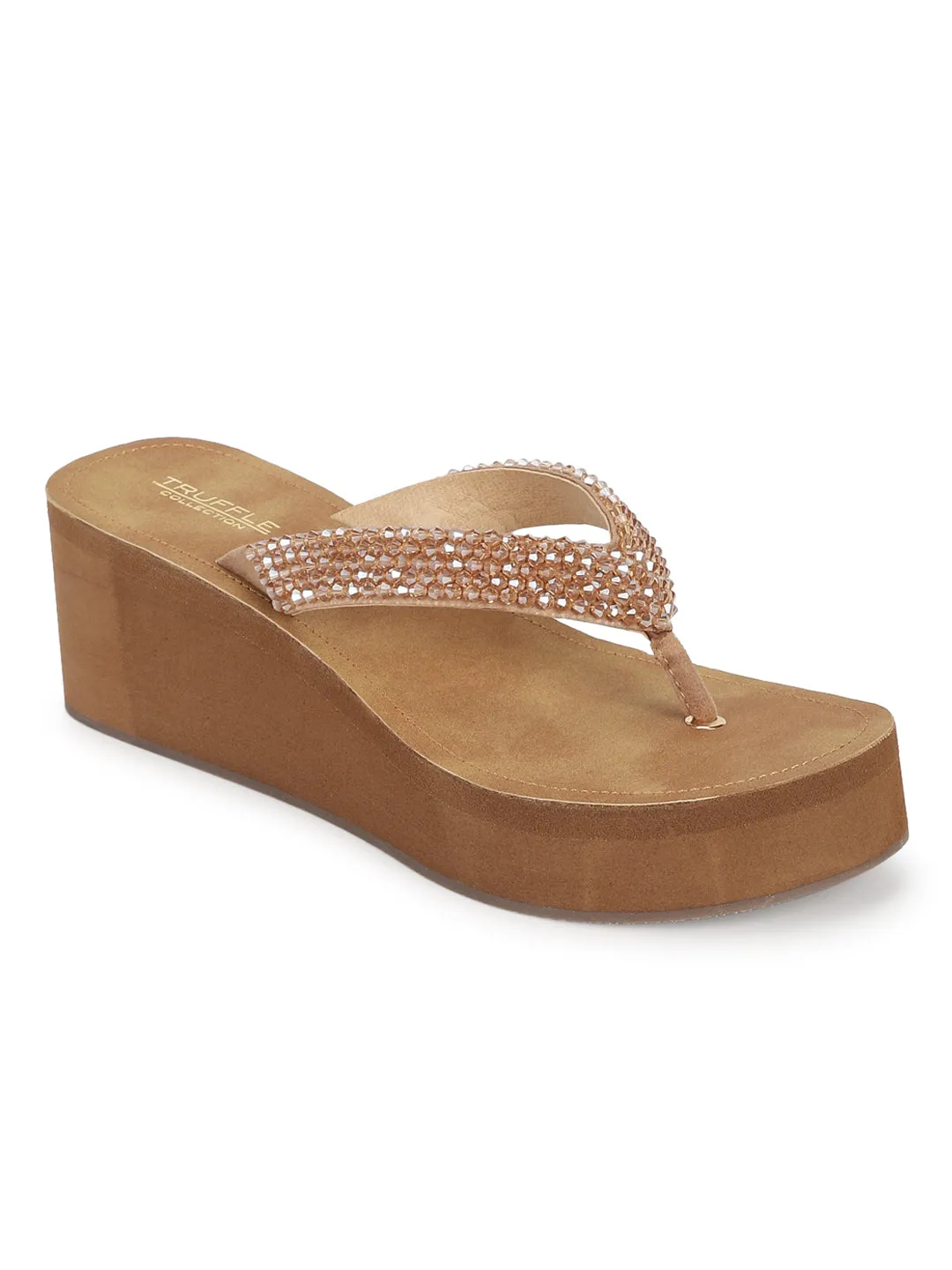 Beige PU Schlupfkeile mit Keilabsatz (TC-MSI-474-BEIG)