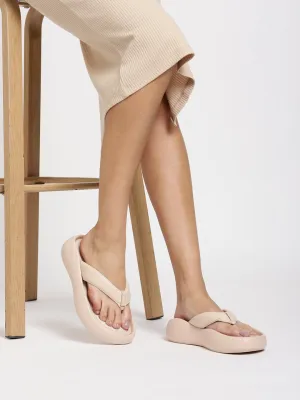 Beige PU T-Riemchen Stylische Flats (TC-RS3582-BEIG)