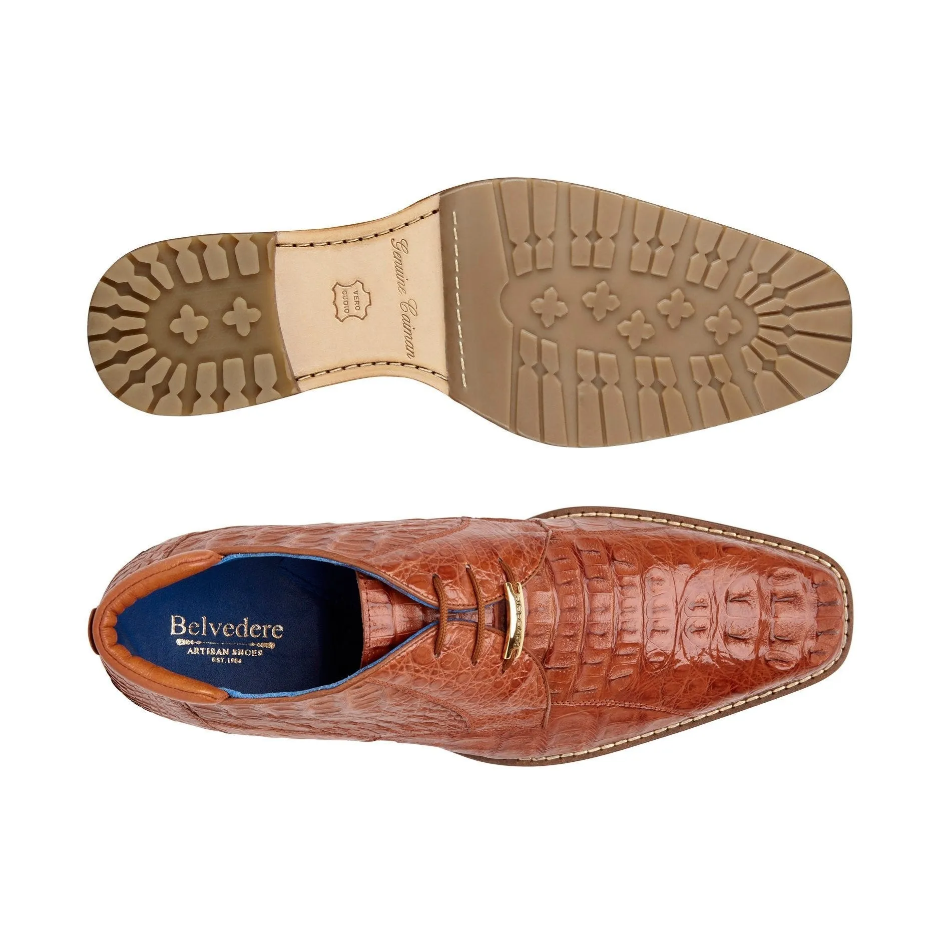 Belvedere Exotische Leder Schuhe Belvedere Marcello in Cognac Hornback Caiman Stiefeletten