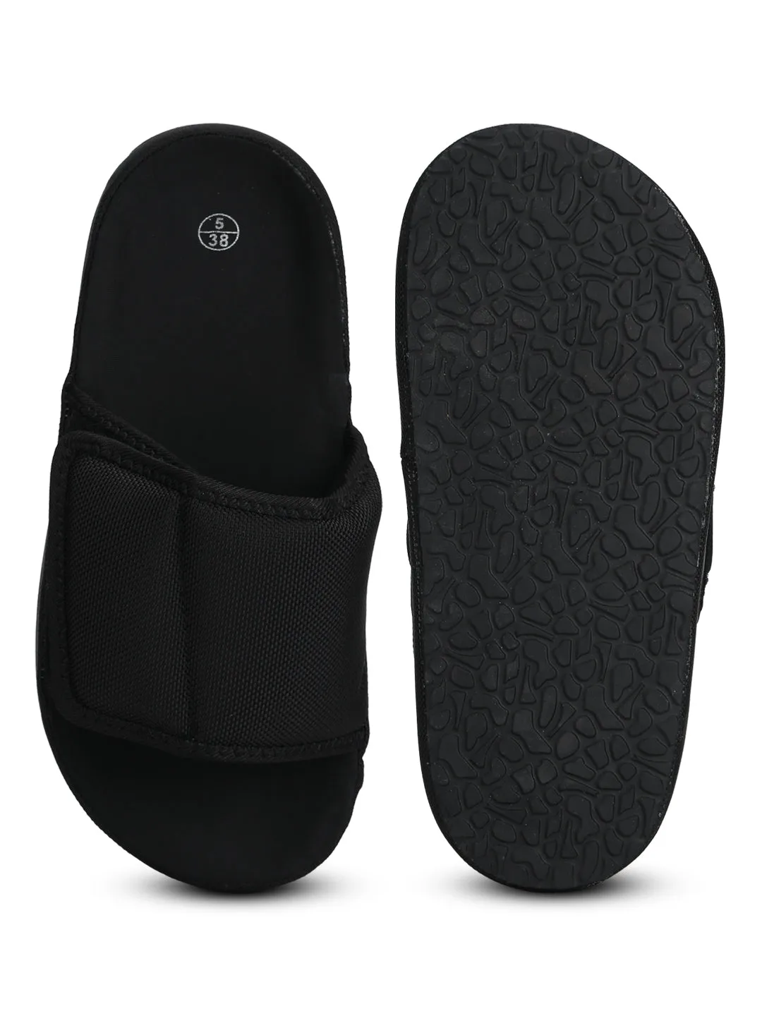 Schwarze Breite Riemchen-Slip-On Flats