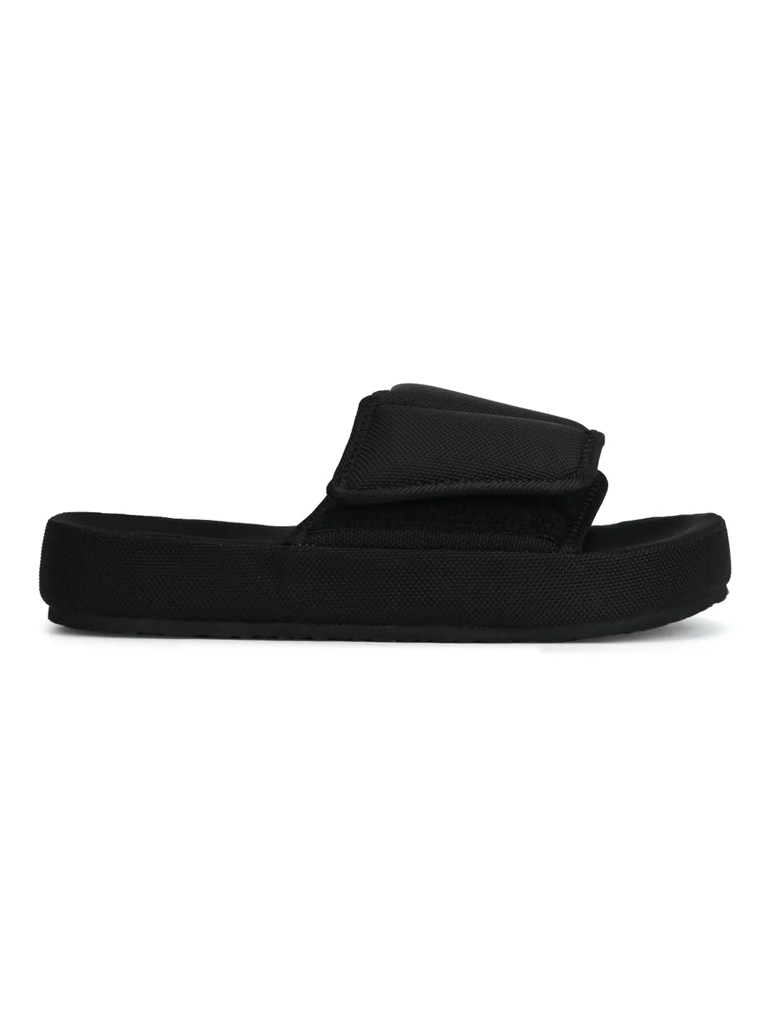 Schwarze Breite Riemchen-Slip-On Flats