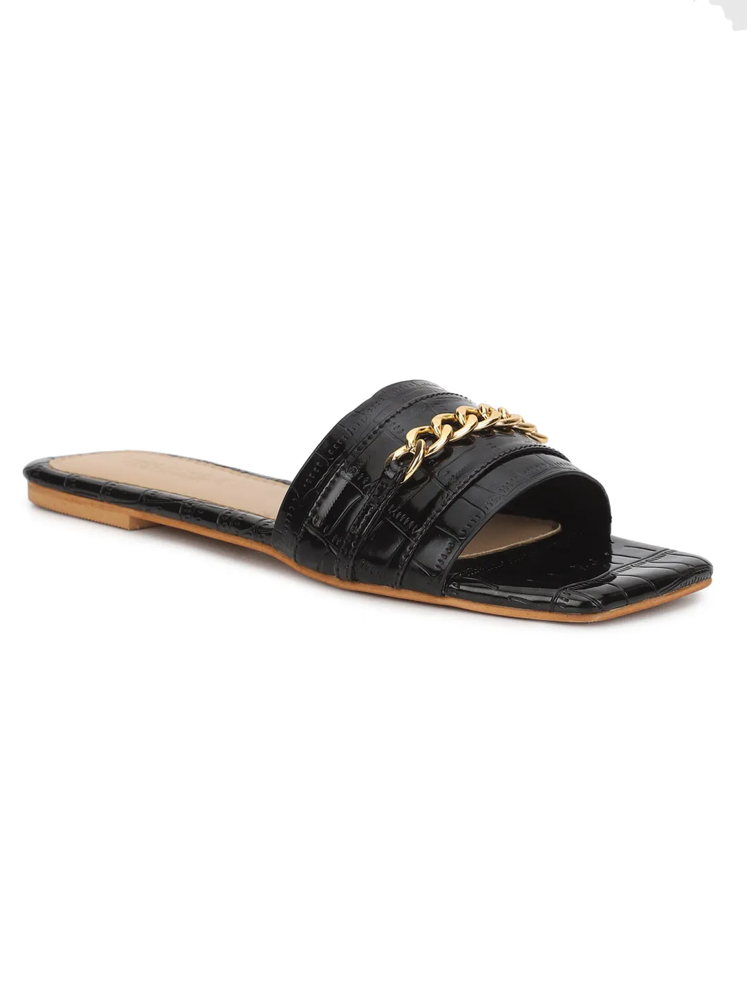 Schwarze Glattleder-Slip-On Flats (TC-ST-002-BLK)