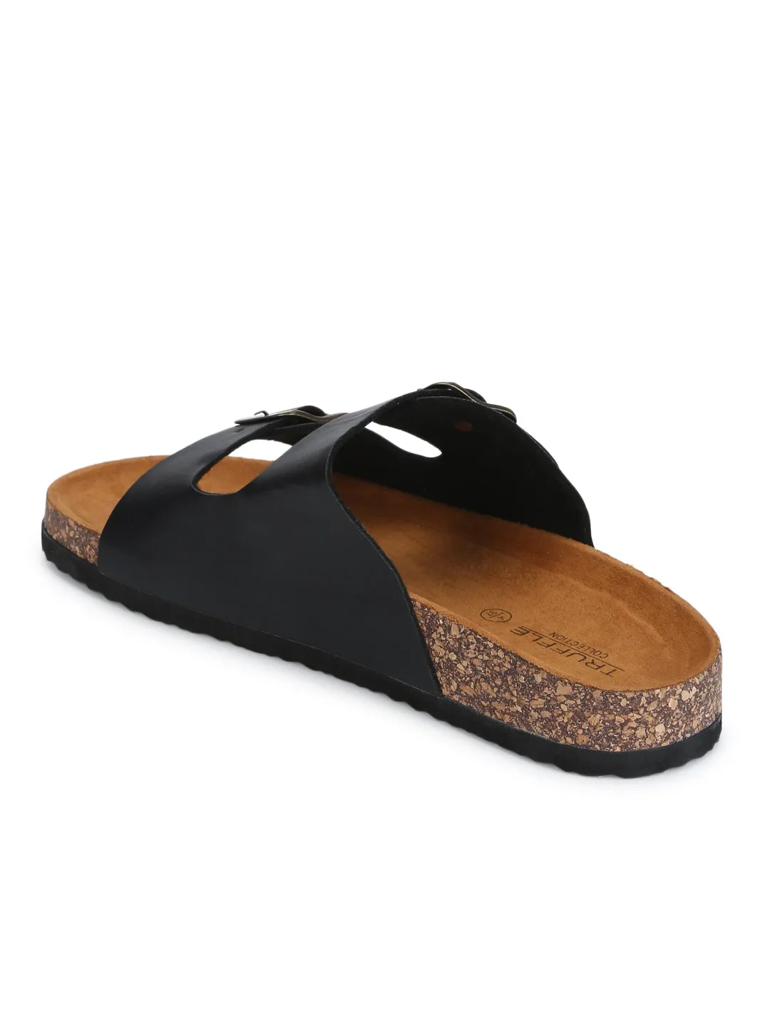Schwarze Flache Schuhe Mit Doppelter Schnalle Und Brauner Plateau-Sohle