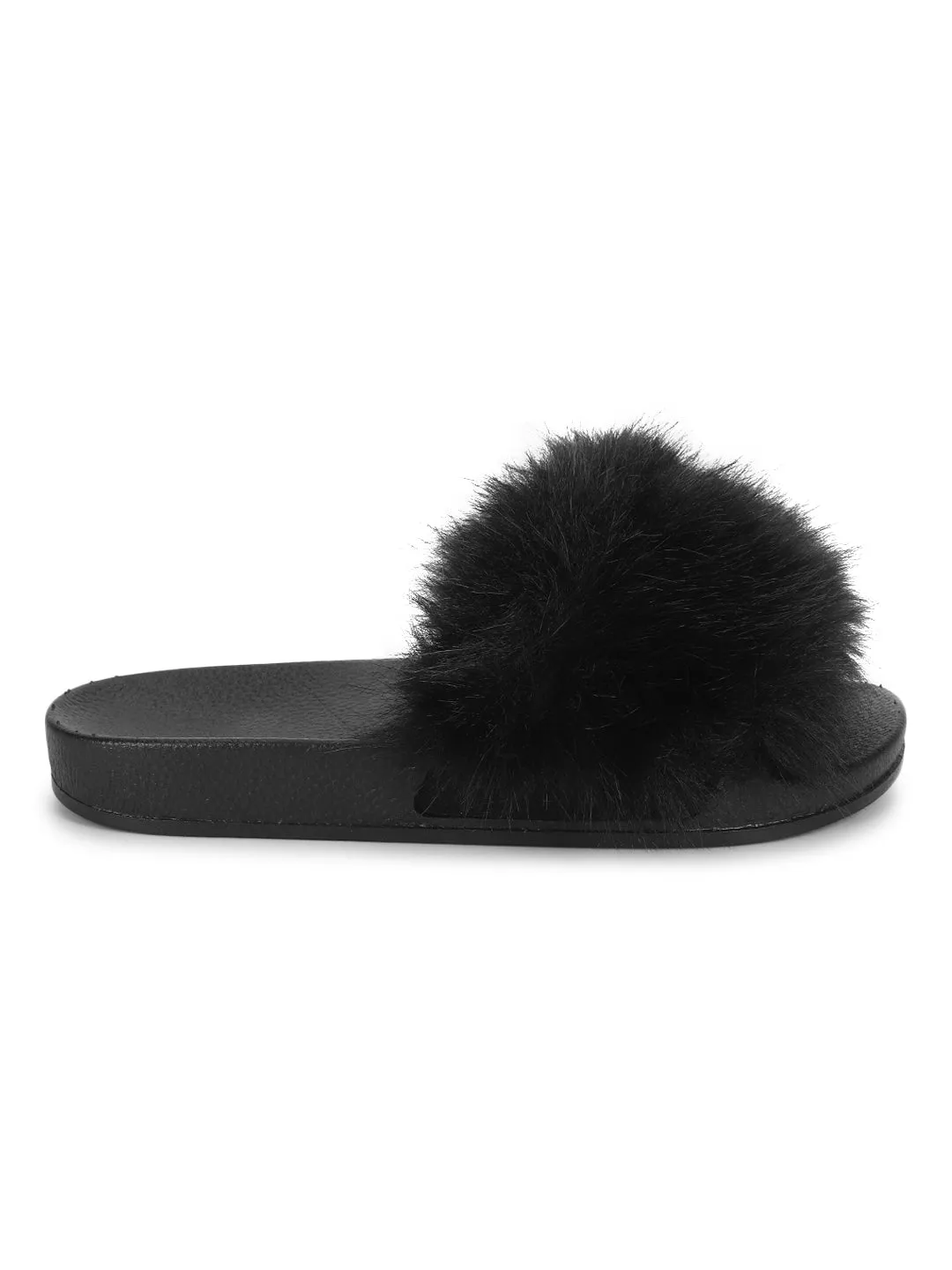 Schwarze Pelz-Slip-On Flats (TC-AMUNA1012-BLK)