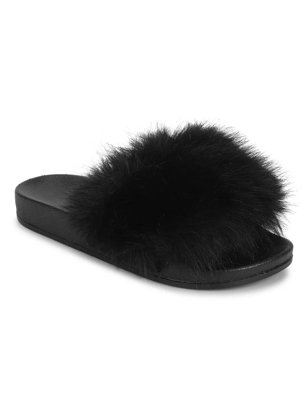 Schwarze Pelz-Slip-On Flats (TC-AMUNA1012-BLK)