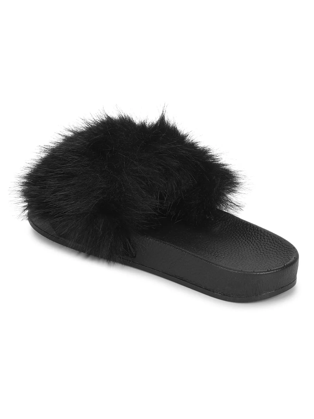 Schwarze Pelz-Slip-On Flats (TC-AMUNA1012-BLK)