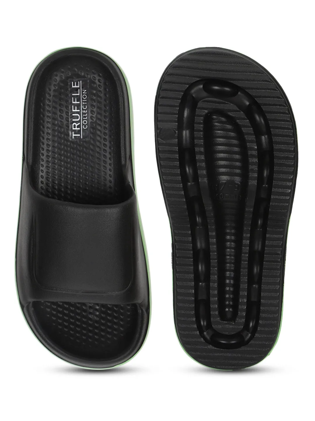 Schwarze Grüne PU Schlupf-Slipper (TC-RS3690-BLKGRN)
