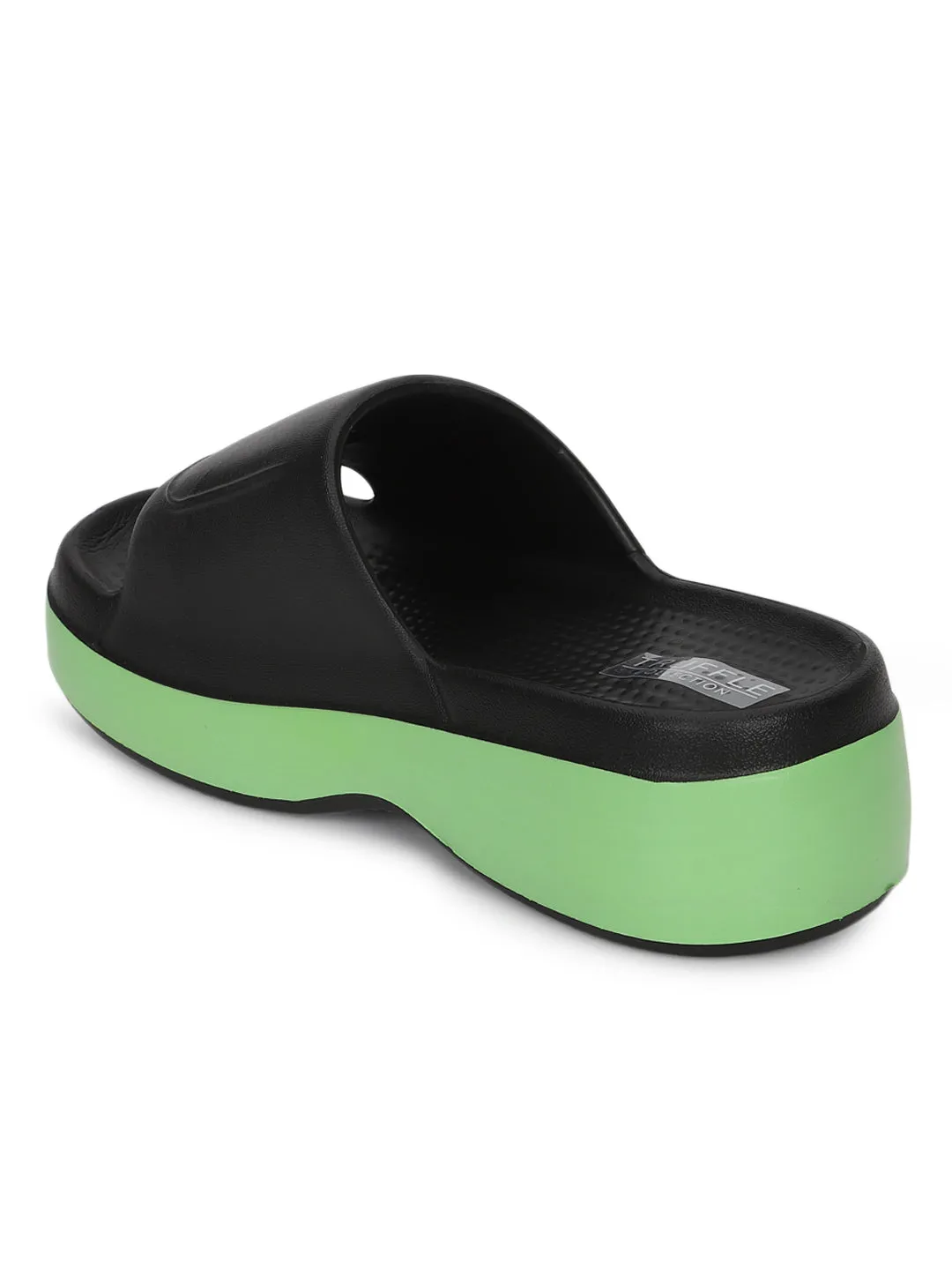 Schwarze Grüne PU Schlupf-Slipper (TC-RS3690-BLKGRN)