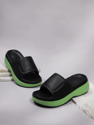Schwarze Grüne PU Schlupf-Slipper (TC-RS3690-BLKGRN)