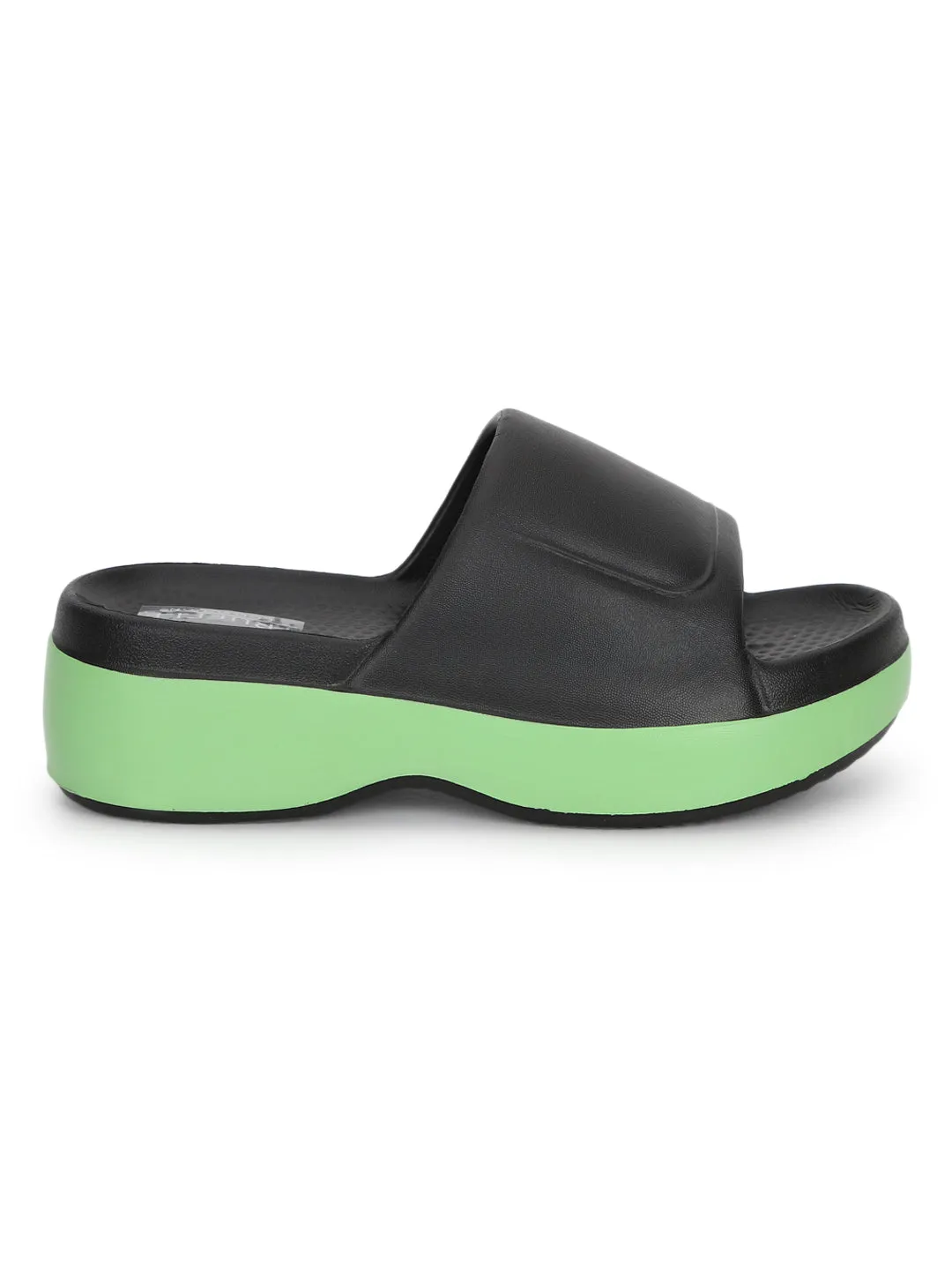 Schwarze Grüne PU Schlupf-Slipper (TC-RS3690-BLKGRN)