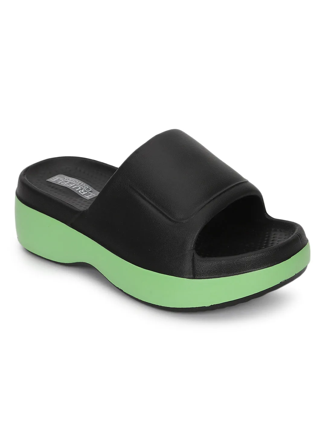 Schwarze Grüne PU Schlupf-Slipper (TC-RS3690-BLKGRN)