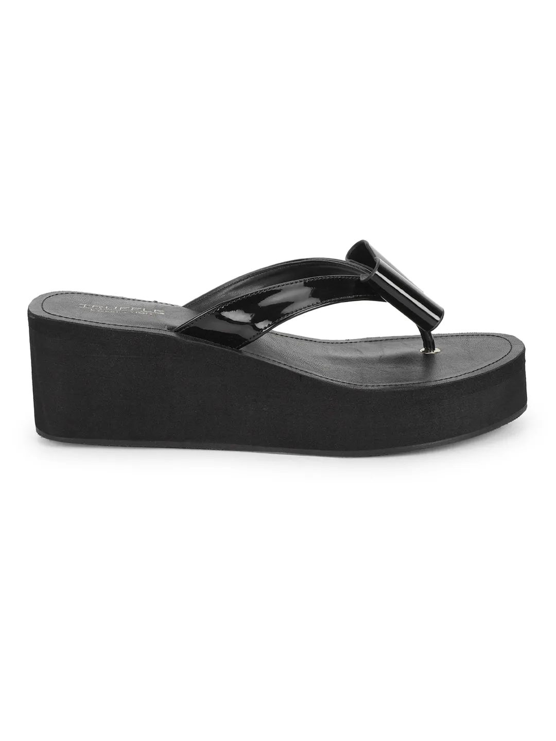 Schwarze Patent-Slip-On Keilabsätze (TC-MSI-477-BLK)
