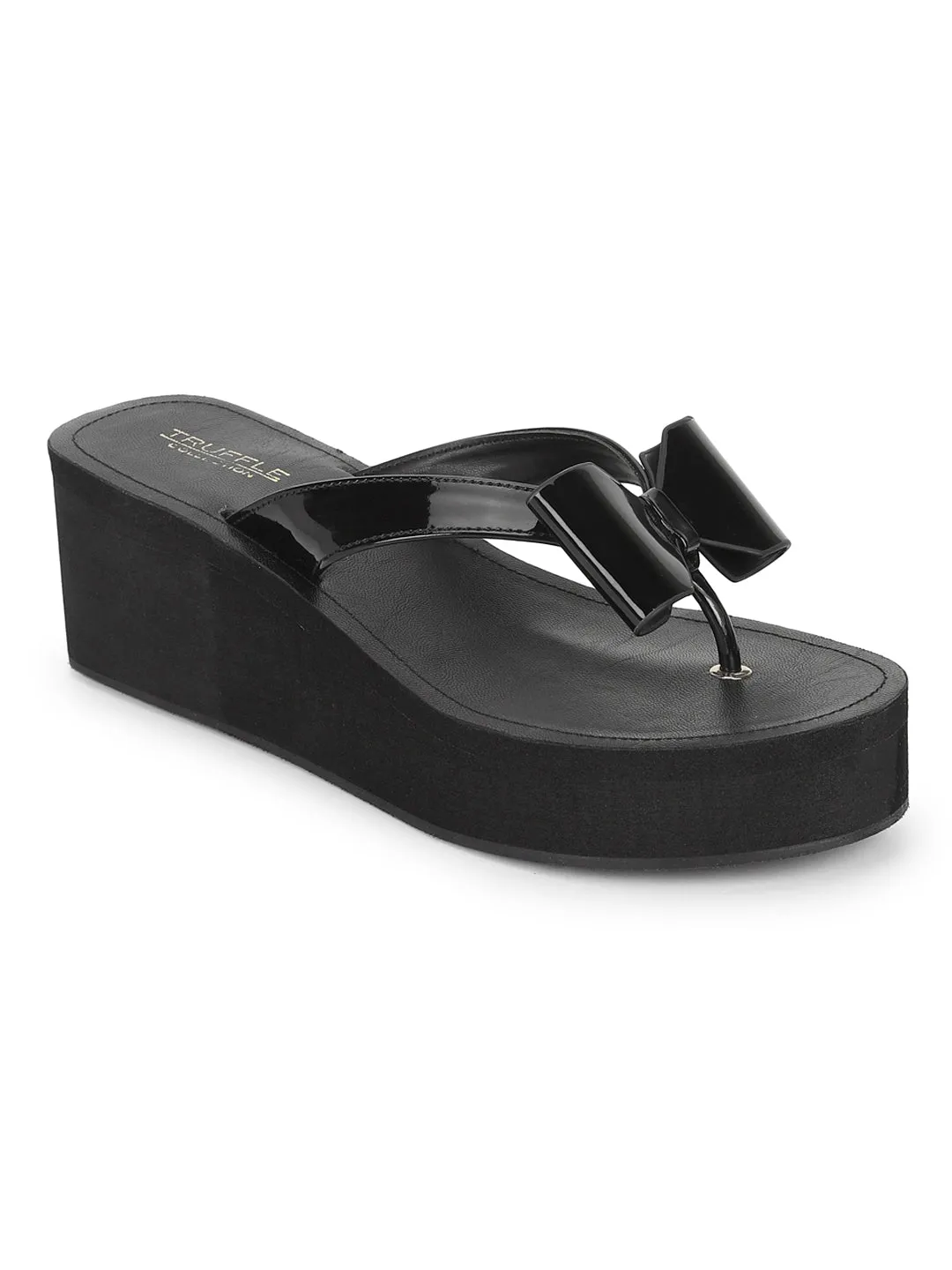 Schwarze Patent-Slip-On Keilabsätze (TC-MSI-477-BLK)