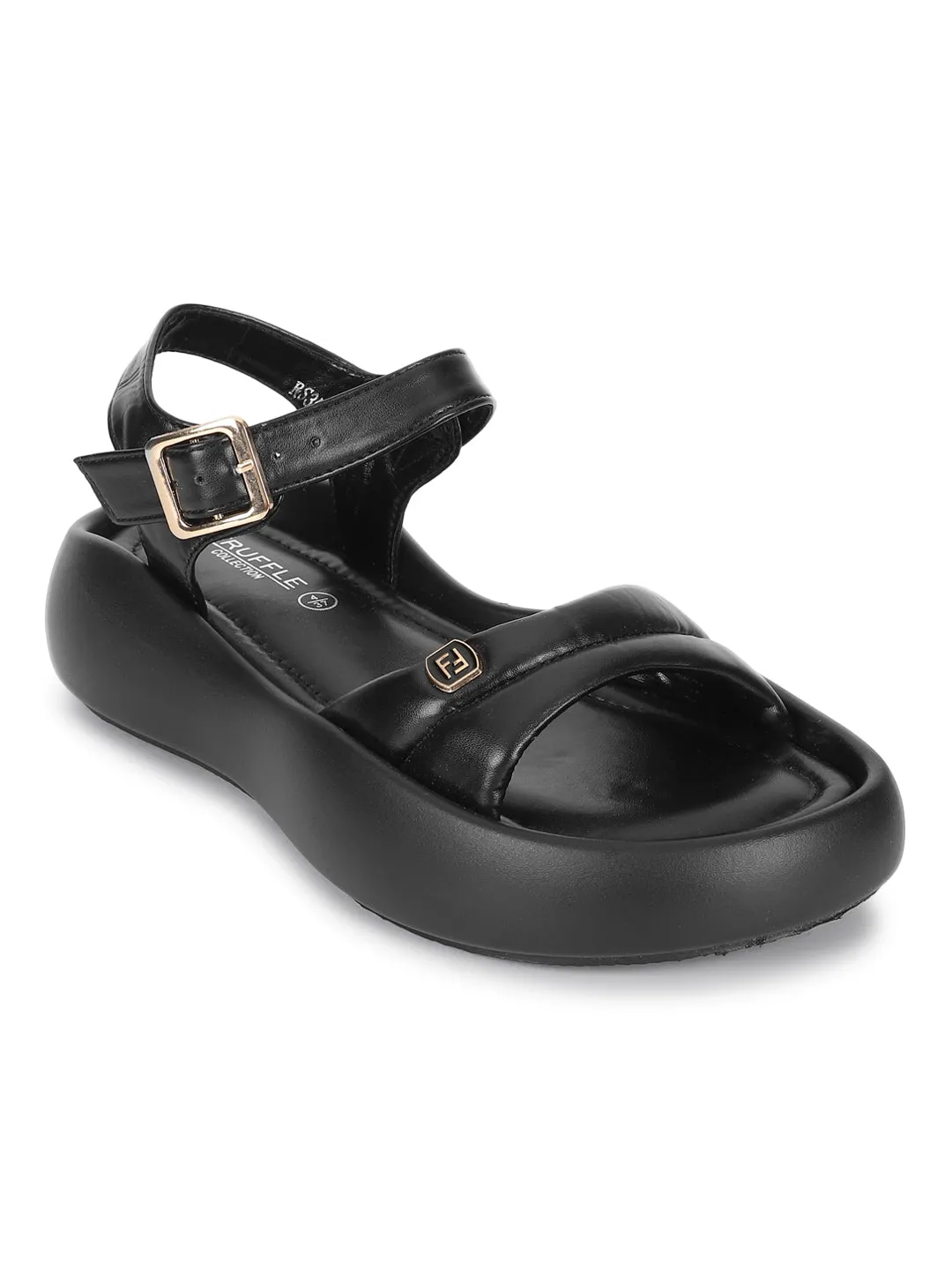 Schicke Flats mit schwarzer PU-Schnalle (TC-RS3583-BLK)