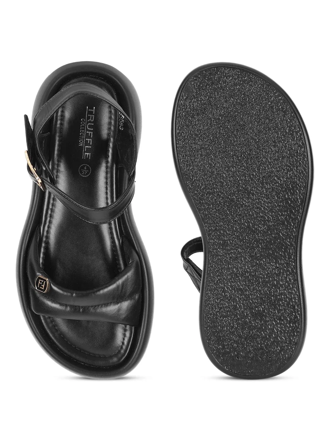 Schicke Flats mit schwarzer PU-Schnalle (TC-RS3583-BLK)