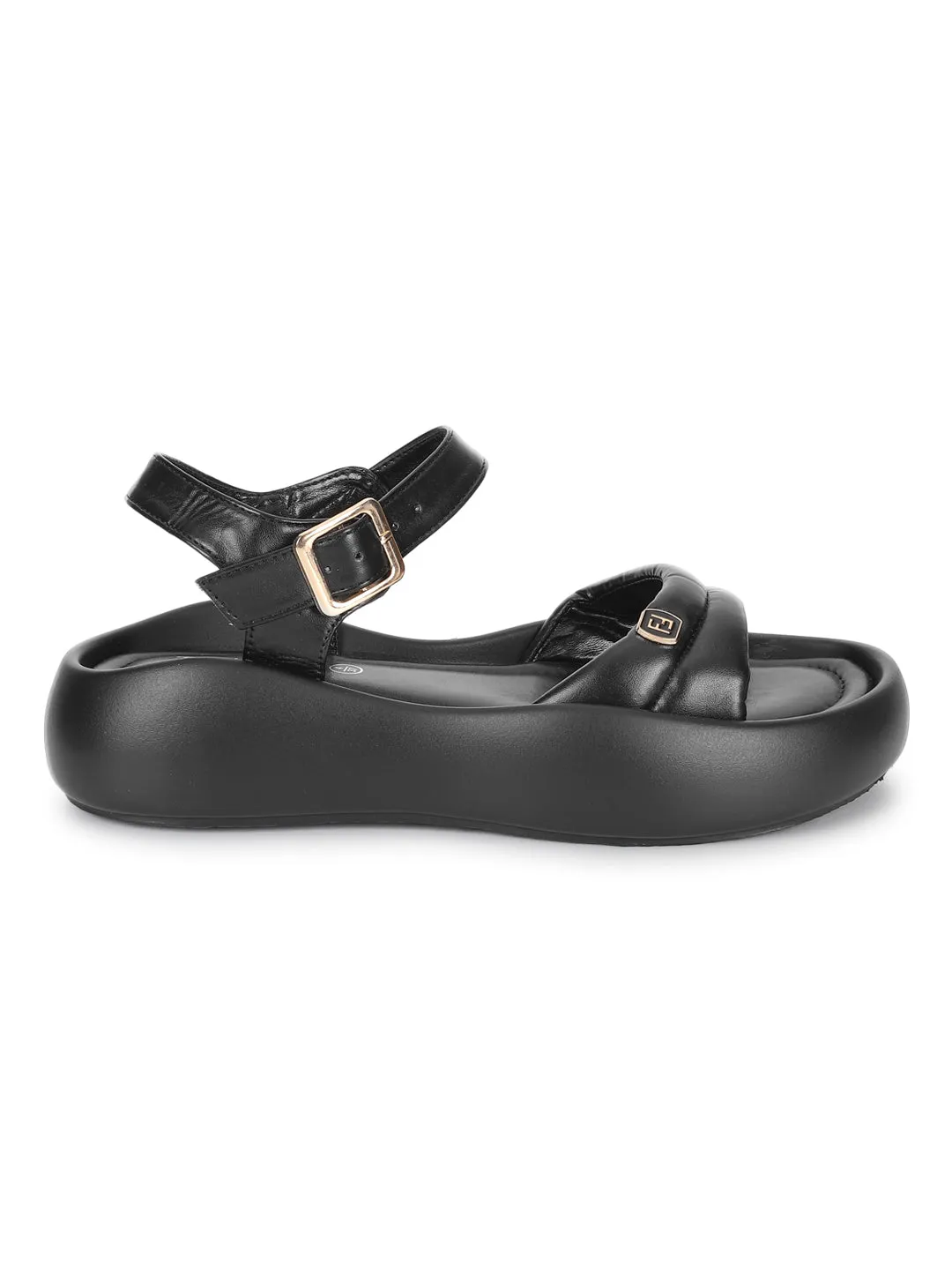 Schicke Flats mit schwarzer PU-Schnalle (TC-RS3583-BLK)