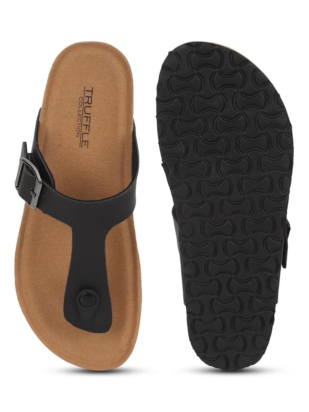 Schwarze PU-Kork-Latex-Einlegesohlen Flats (TC-070202-BLK)
