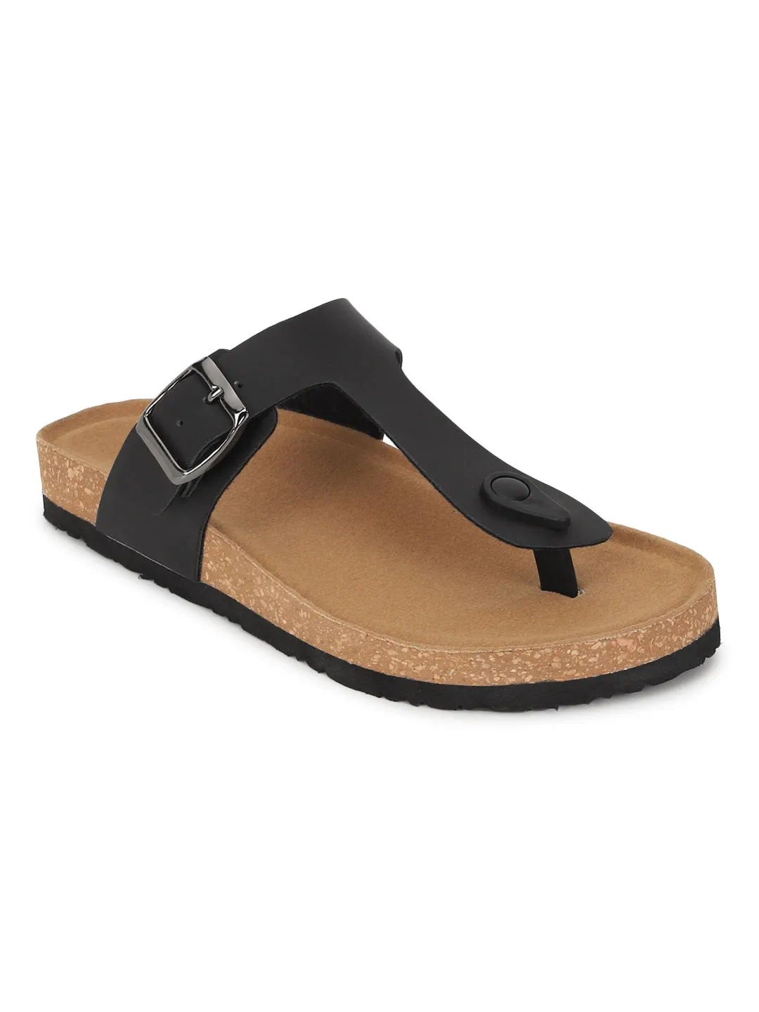 Schwarze PU-Kork-Latex-Einlegesohlen Flats (TC-070202-BLK)