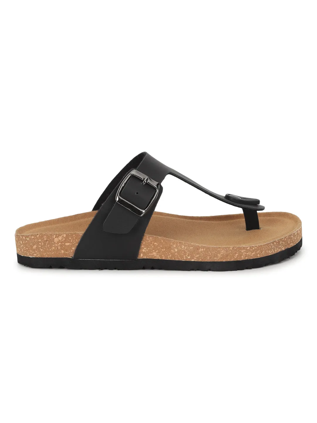 Schwarze PU-Kork-Latex-Einlegesohlen Flats (TC-070202-BLK)