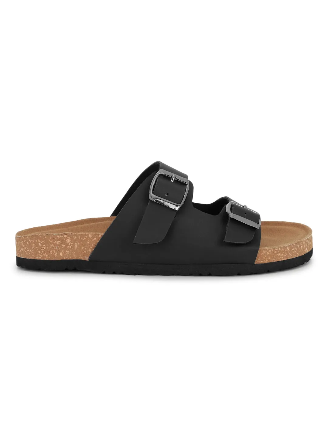 Schwarze PU-Kork-Latex-Einlegesohlen Flats (TC-070203-BLK)