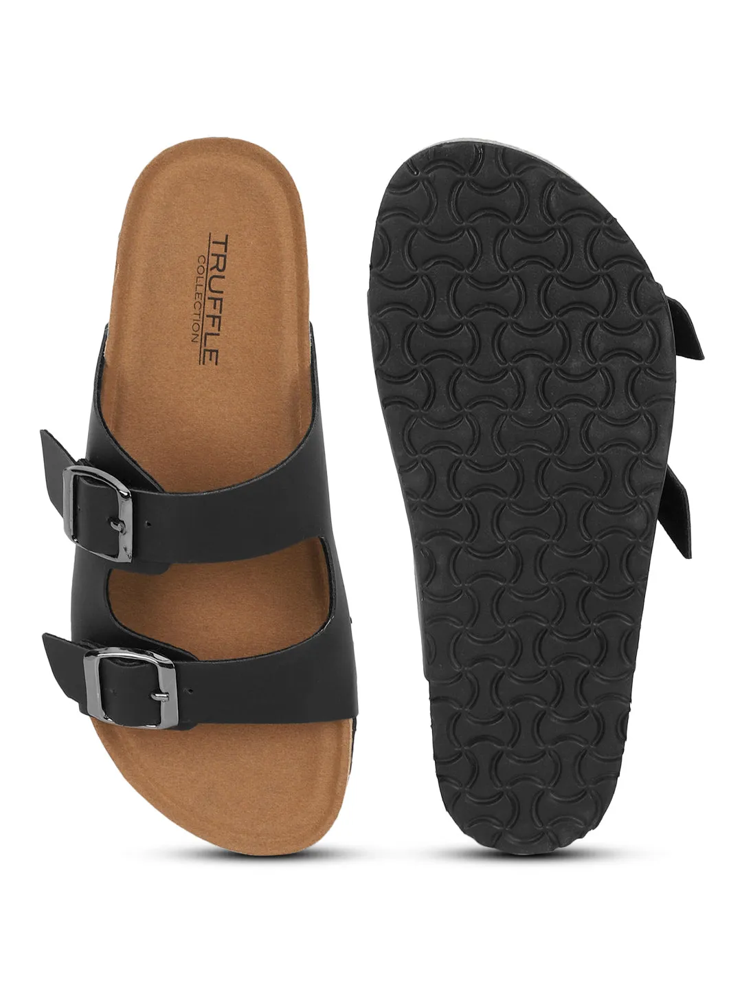 Schwarze PU-Kork-Latex-Einlegesohlen Flats (TC-070203-BLK)