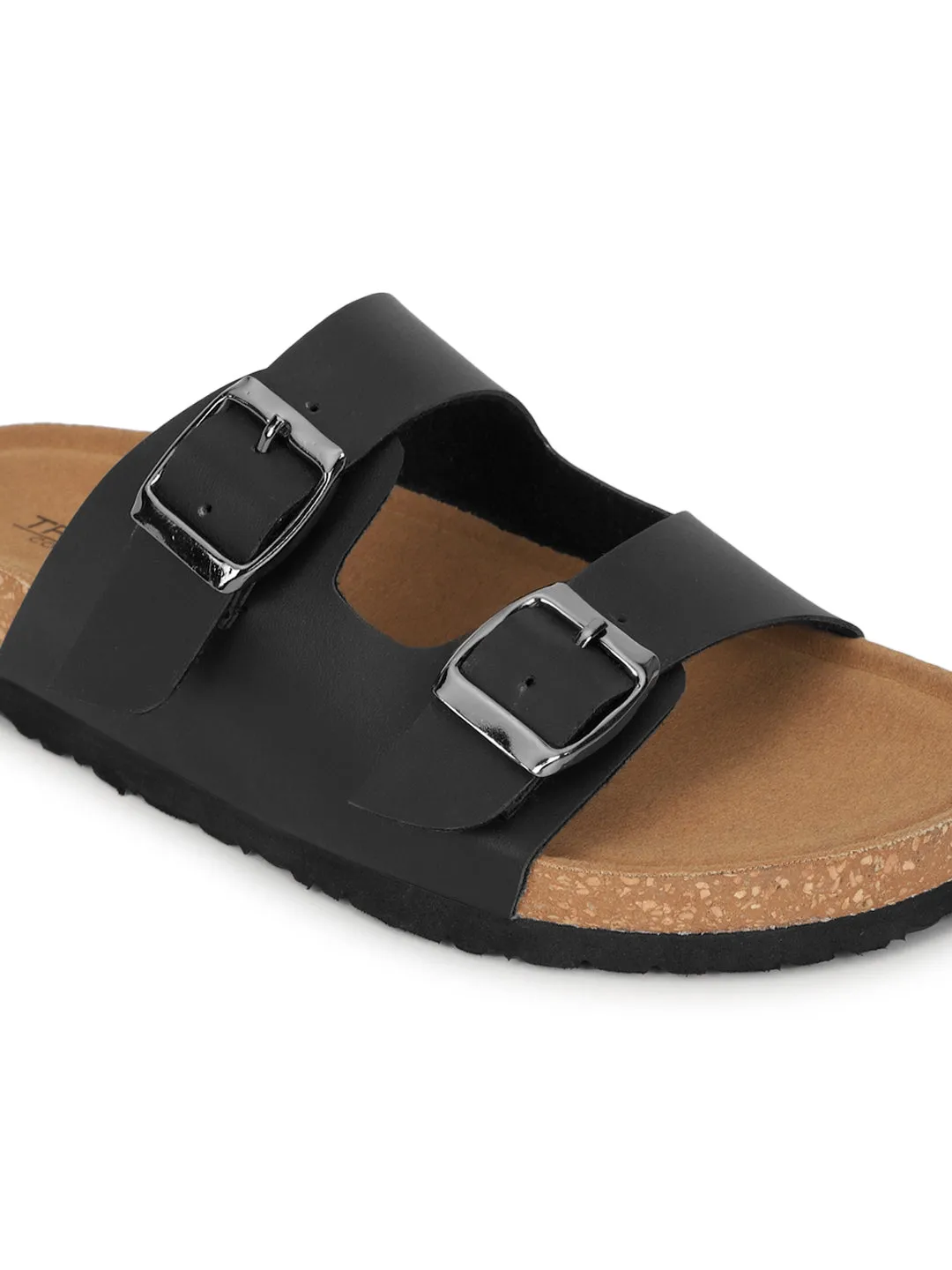 Schwarze PU-Kork-Latex-Einlegesohlen Flats (TC-070203-BLK)